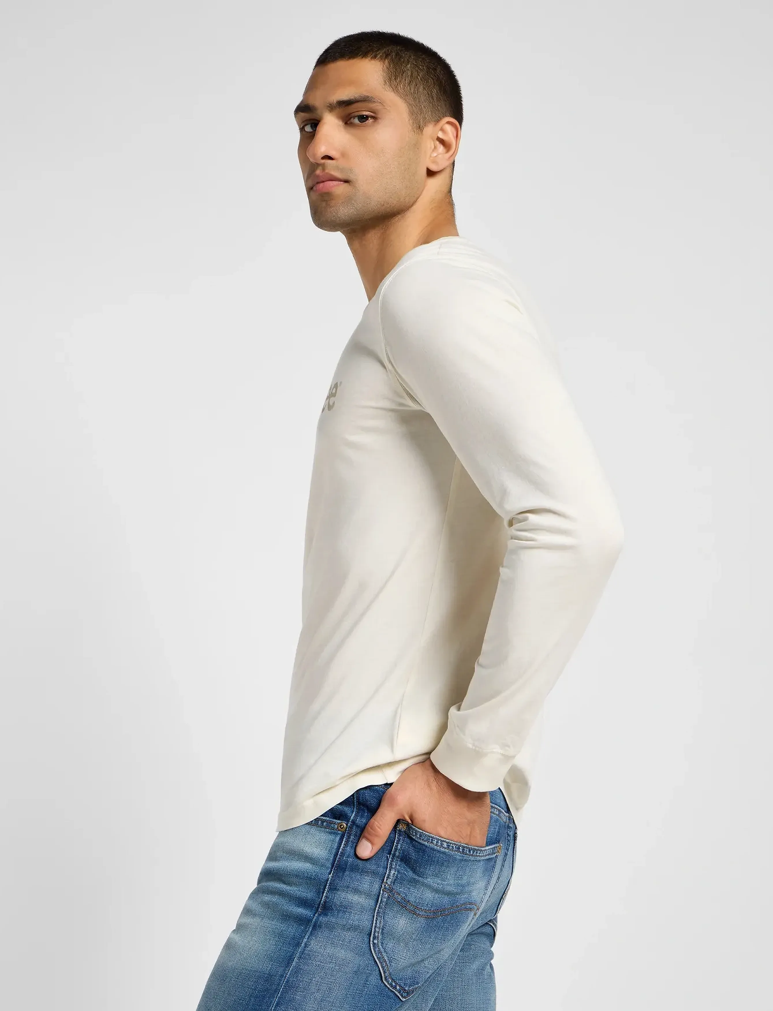 Lee Jeans - LS WOBBLY LOGO TEE - ecru - 4
