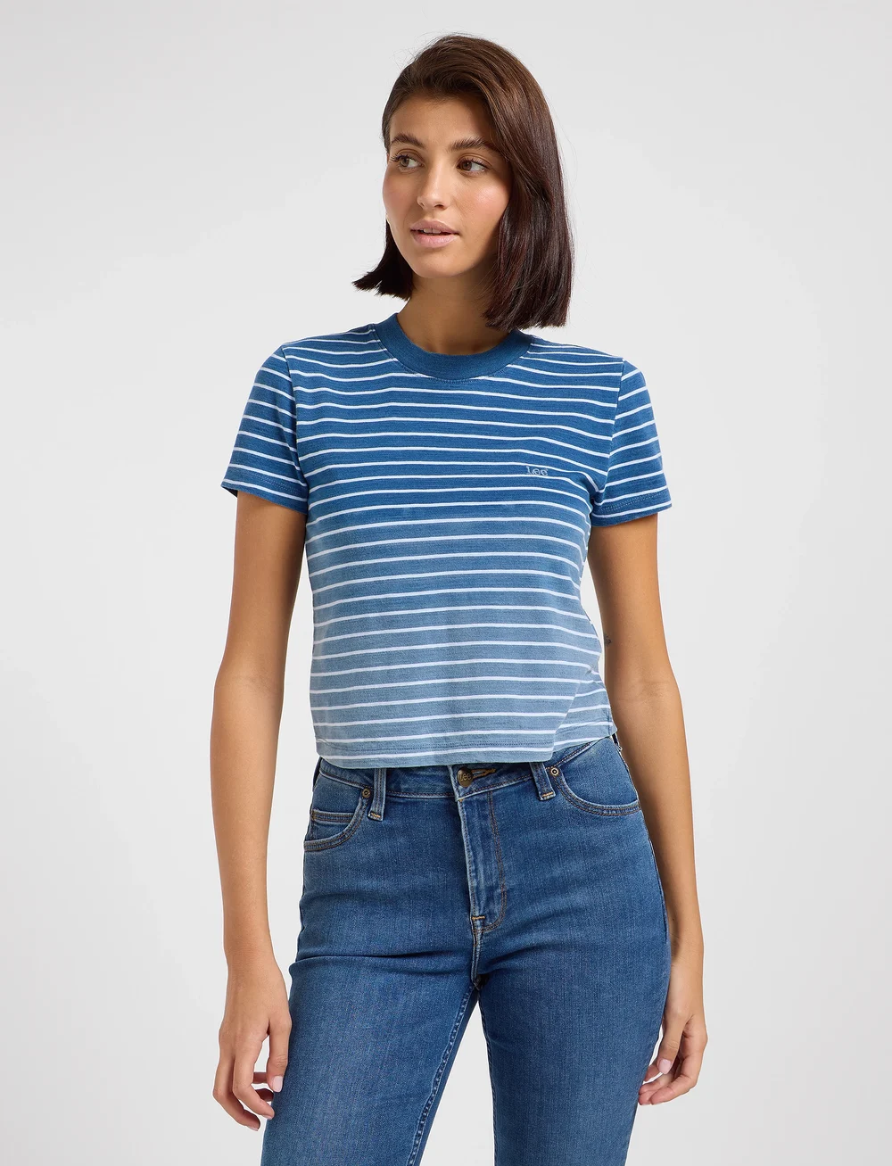 Lee Jeans - Cropped Tee - crop tops - ombre indigo stripe - 0