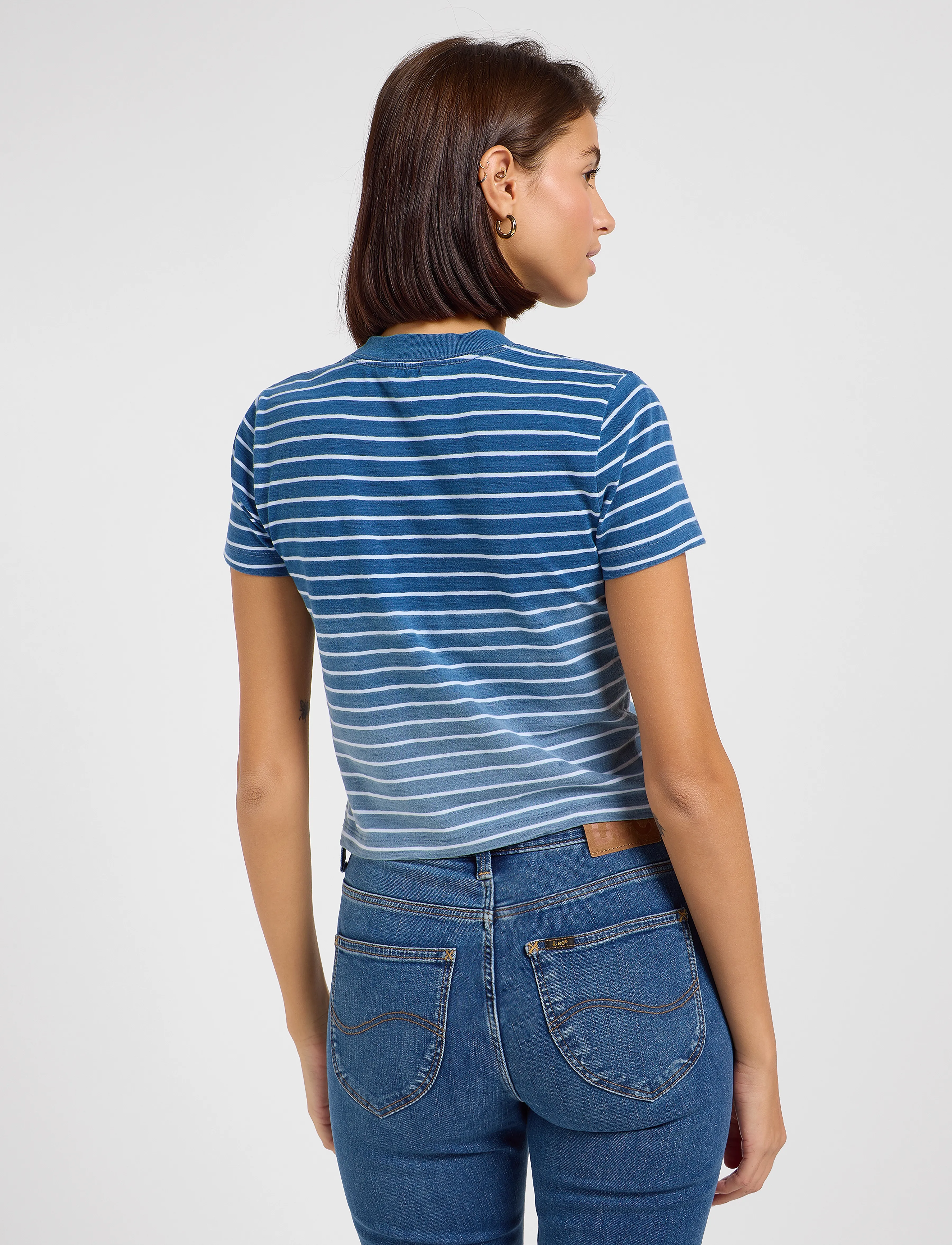 Lee Jeans - Cropped Tee - mažiausios kainos - ombre indigo stripe - 3