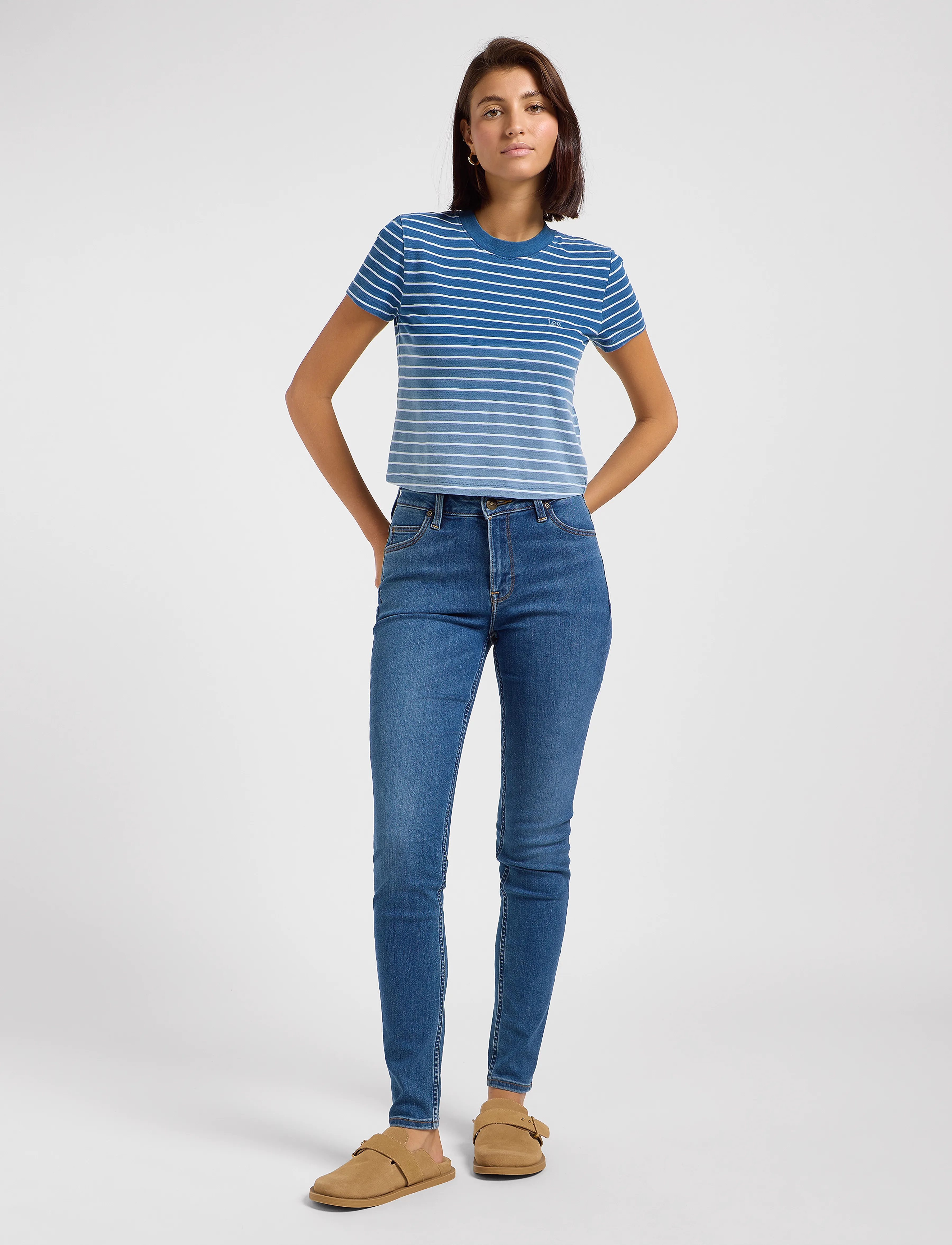Lee Jeans - Cropped Tee - mažiausios kainos - ombre indigo stripe - 4