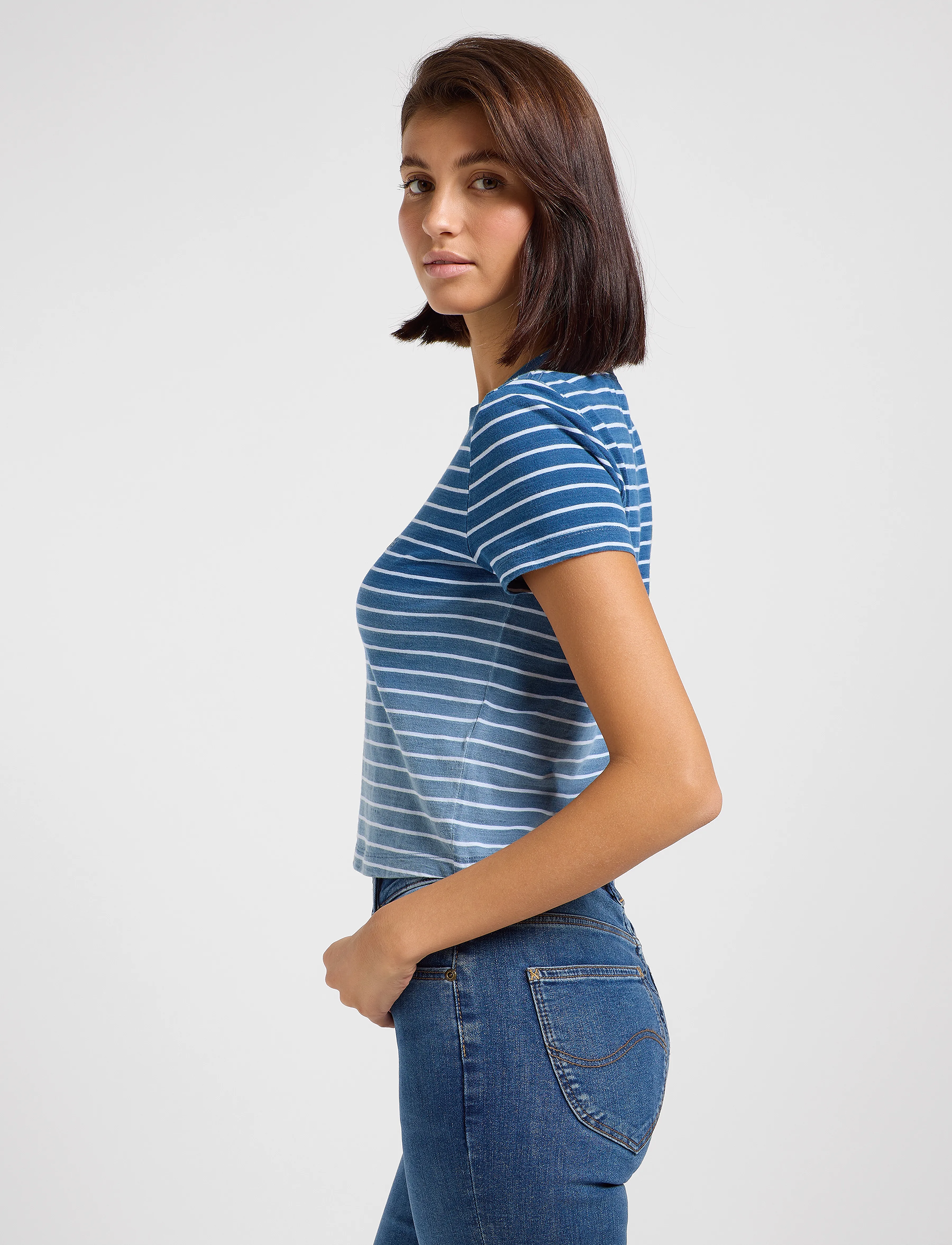Lee Jeans - Cropped Tee - mažiausios kainos - ombre indigo stripe - 5