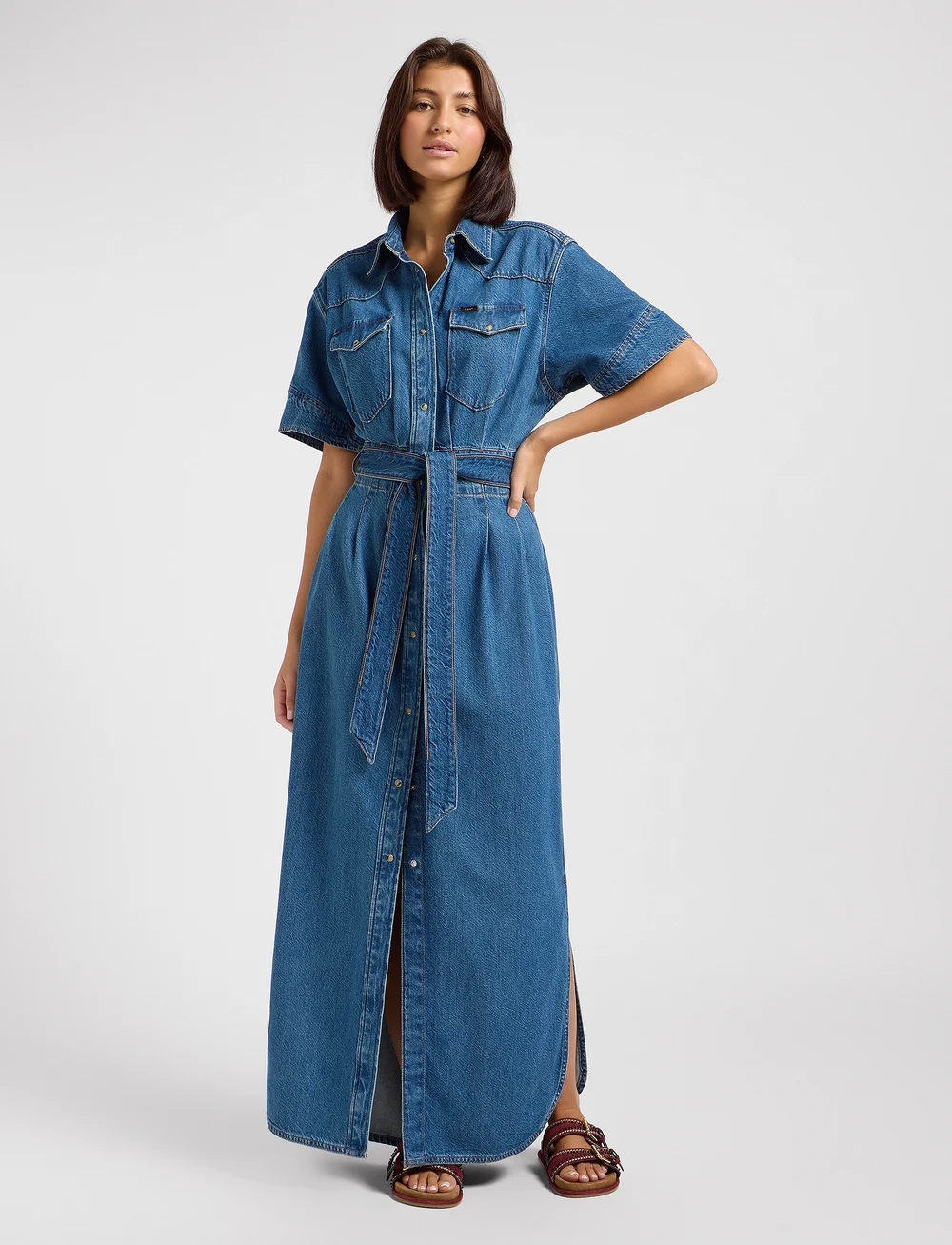 Lee Jeans - Ss Maxi Western Dress - skjortklänningar - berry bowl - 0