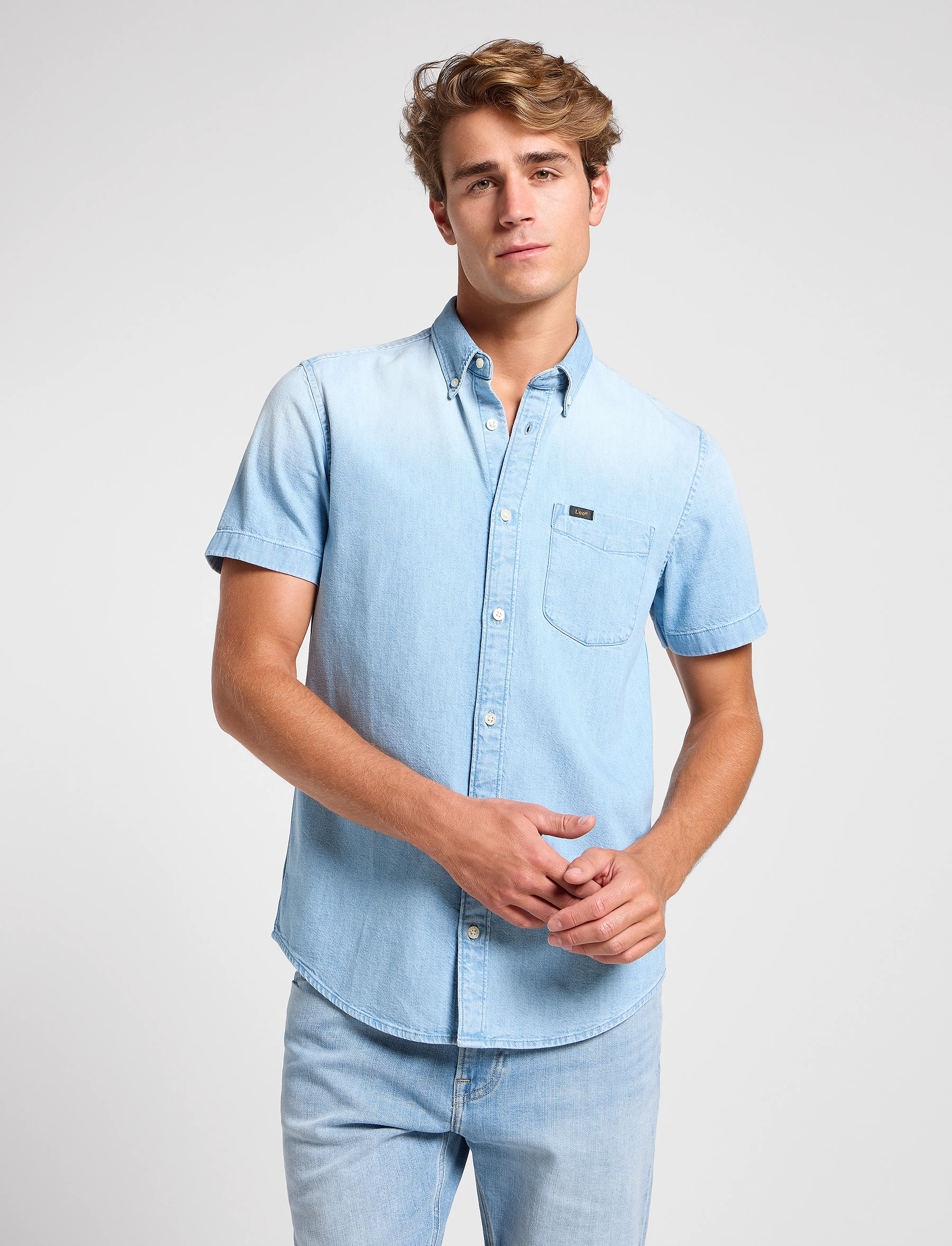 Lee Jeans Lee Button Down Ss, Denim Kortærmet Button Down Skjorte, Blå, Str: S