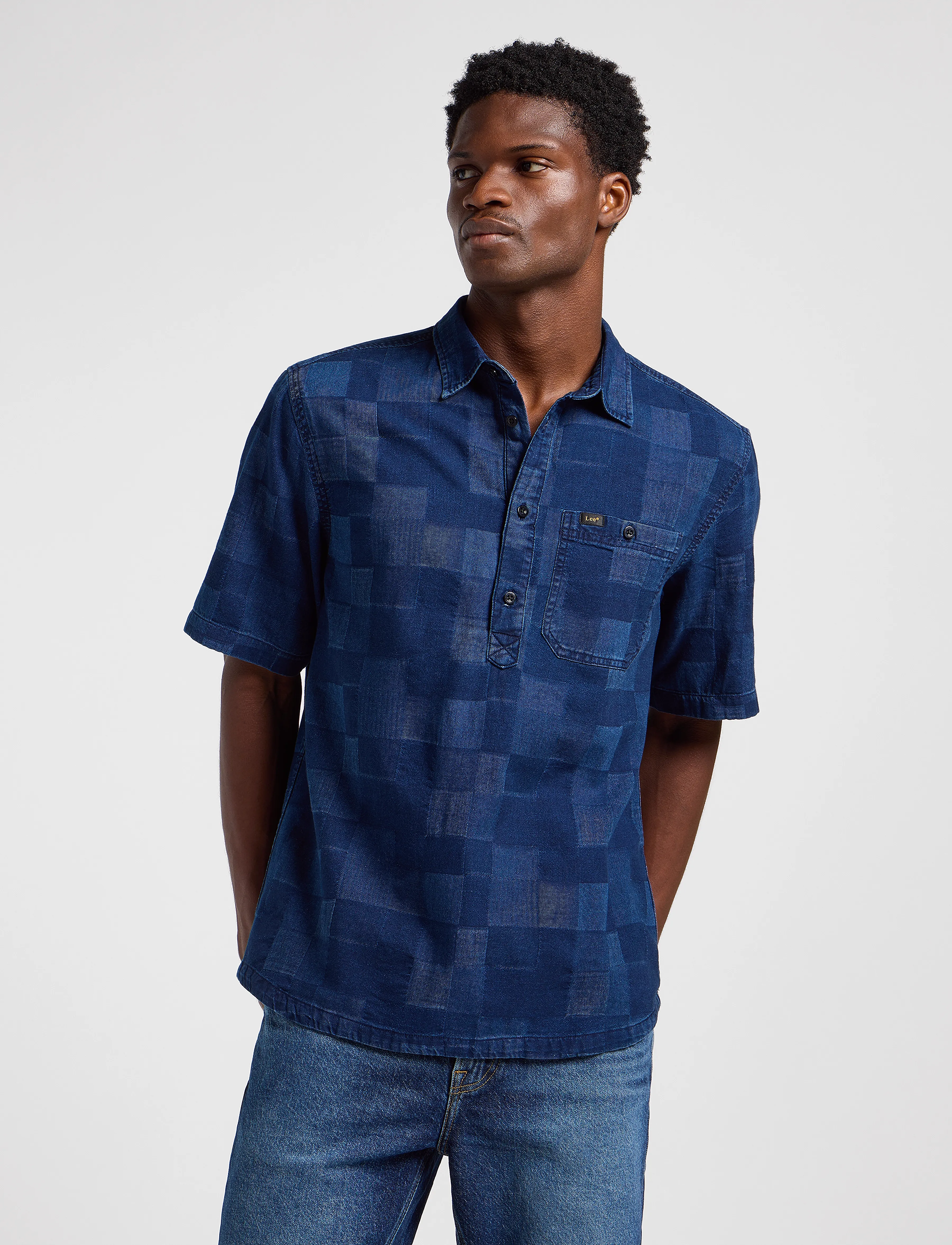 Lee Jeans Popover Shirt Ss - Shirts - INDIGO PATCHWORK DOBBY / blue
