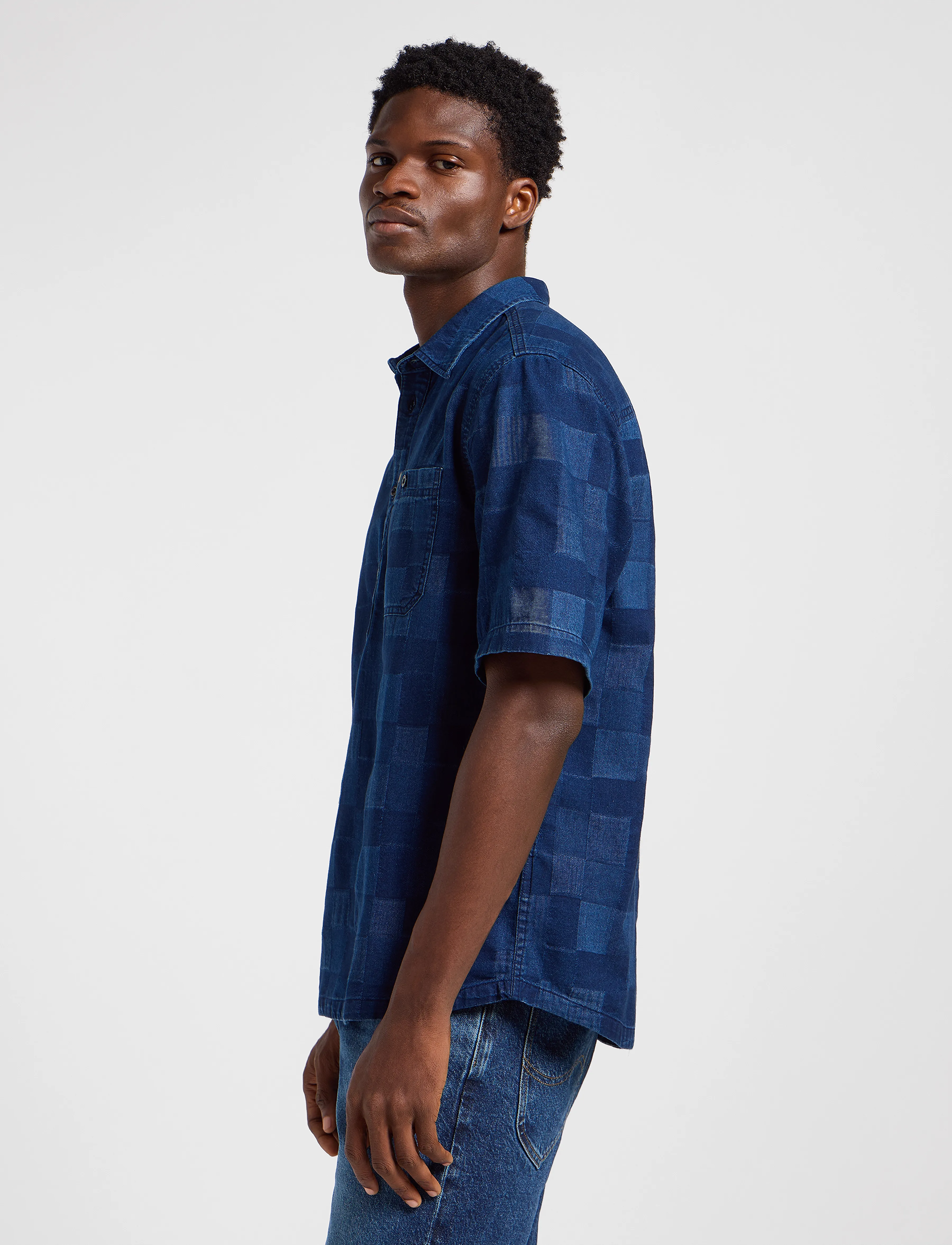 Lee Jeans - Popover Shirt Ss - indigo patchwork dobby - 5