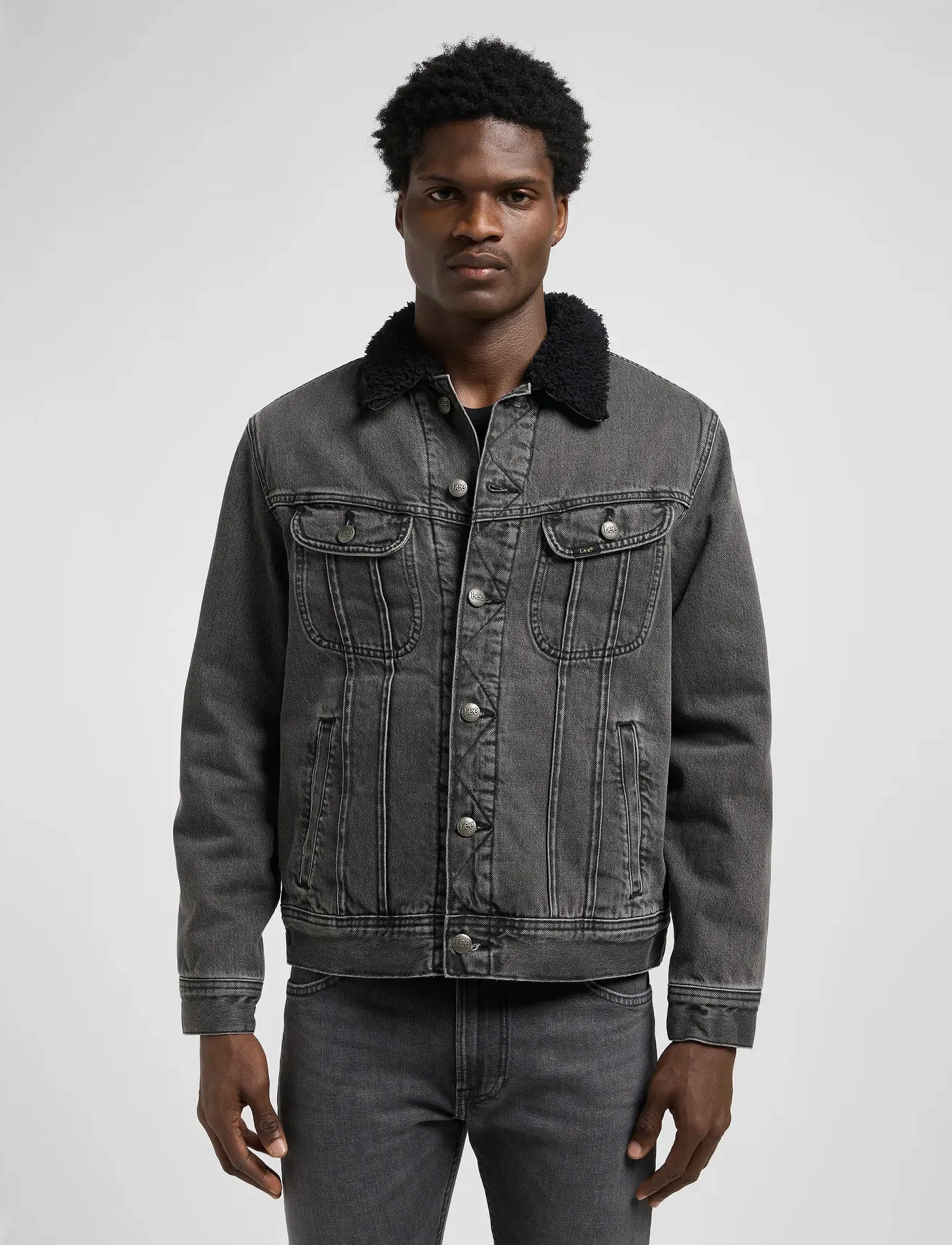 Lee Jeans Sherpa Jacket, XL, Grey, Denim > Lined Denim Jackets, Herre