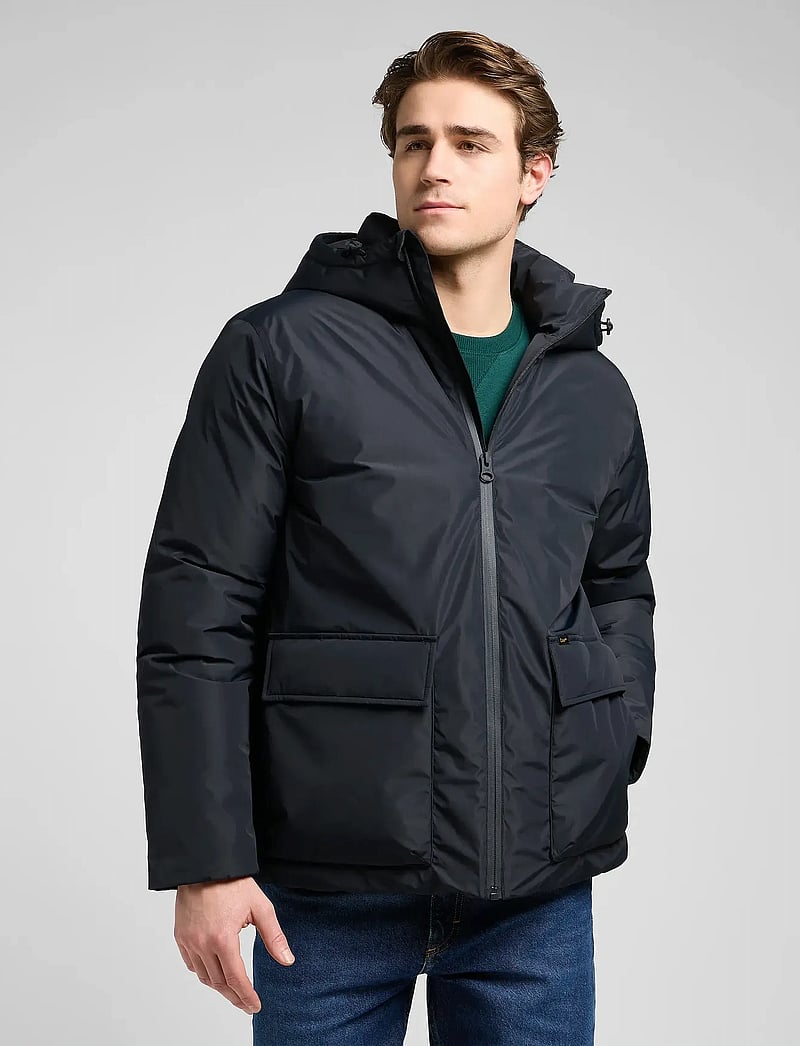 Lee Jeans - HOODED SHORT PUFFER - daunenjacken - black - 0