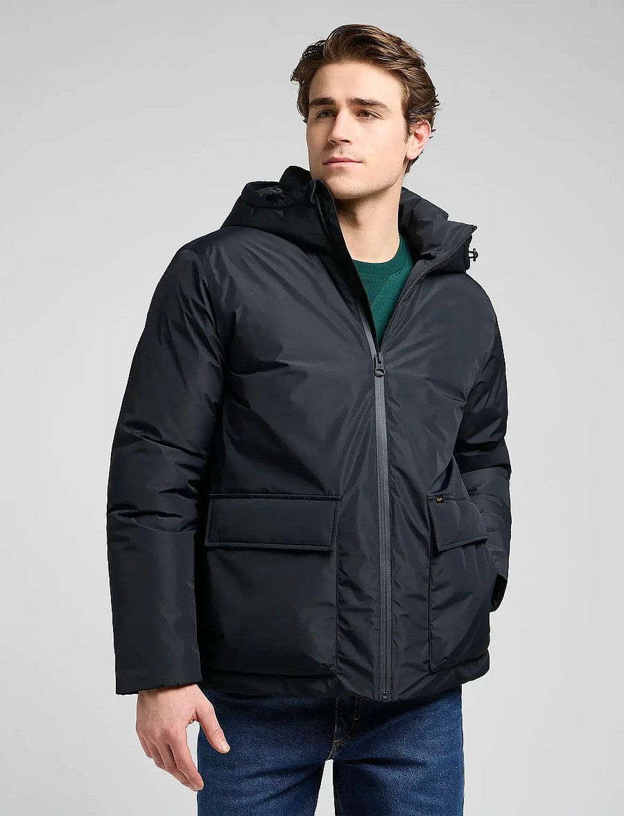 Lee Jeans - HOODED SHORT PUFFER - daunenjacken - black - 0