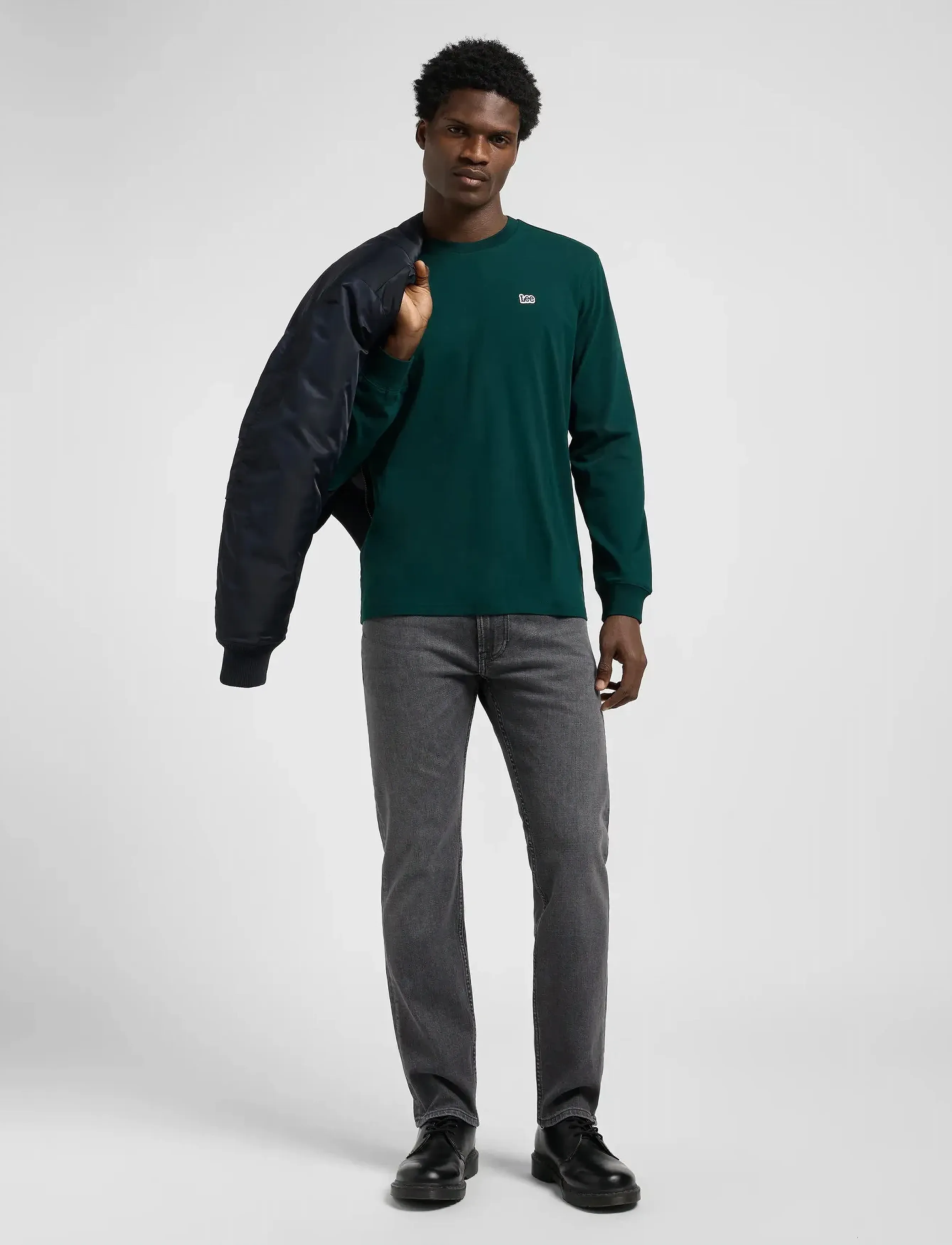 Lee Jeans - LS PATCH LOGO TEE - t-krekli ar garām piedurknēm - jade forest - 4