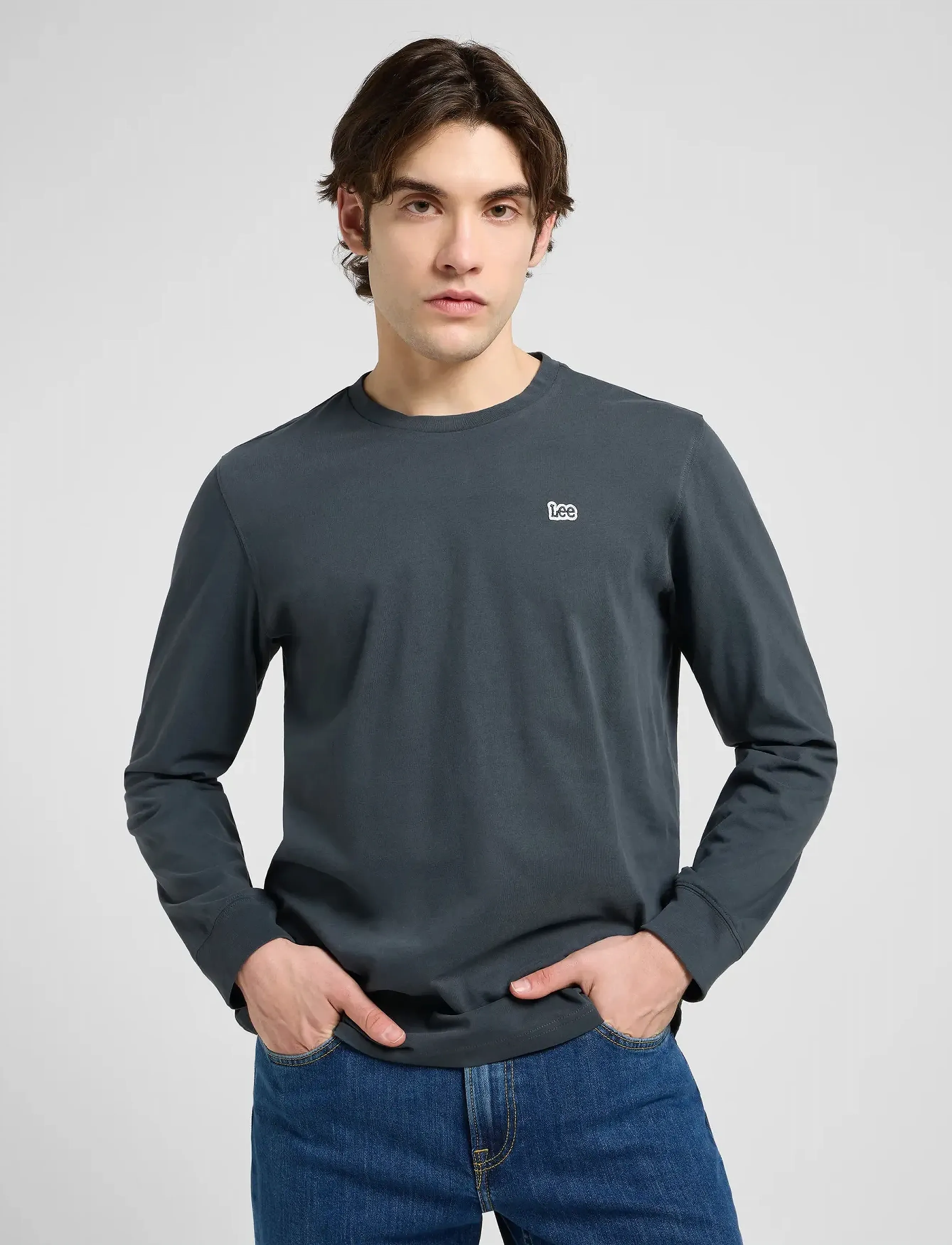 Lee Jeans Ls Patch Logo Tee, XL, Grey, T-Shirts > Langærmede, Herre