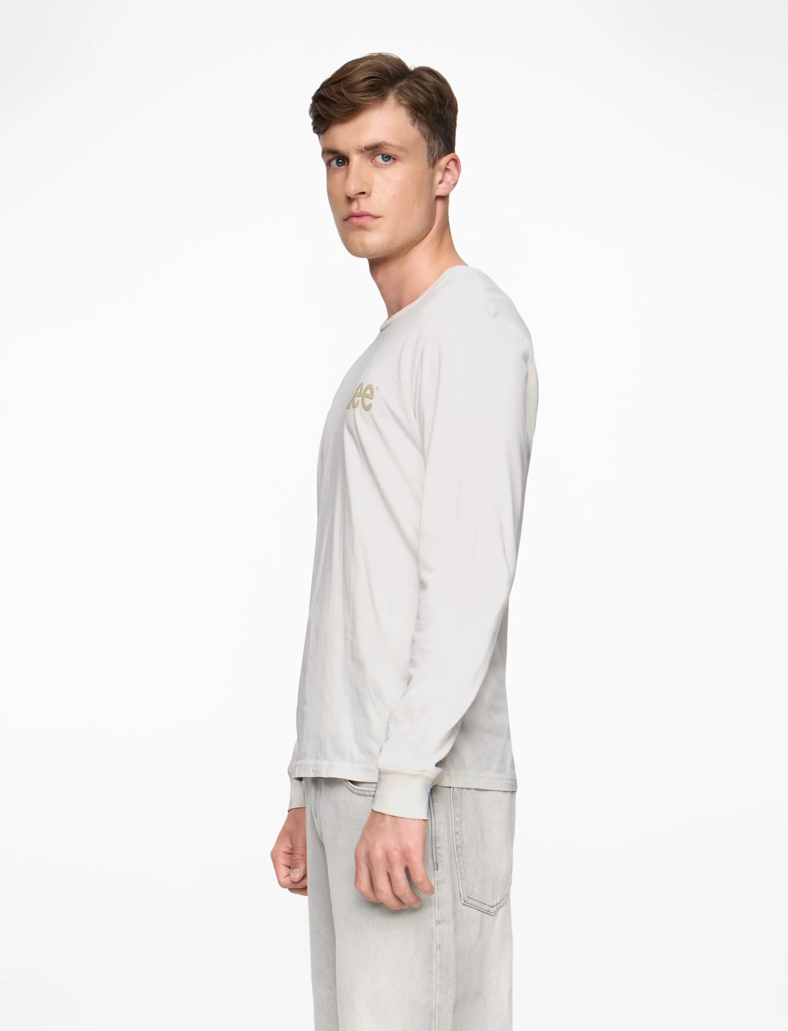 Lee Jeans - LS WOBBLY LEE TEE - långärmade t-shirts - ecru - 3