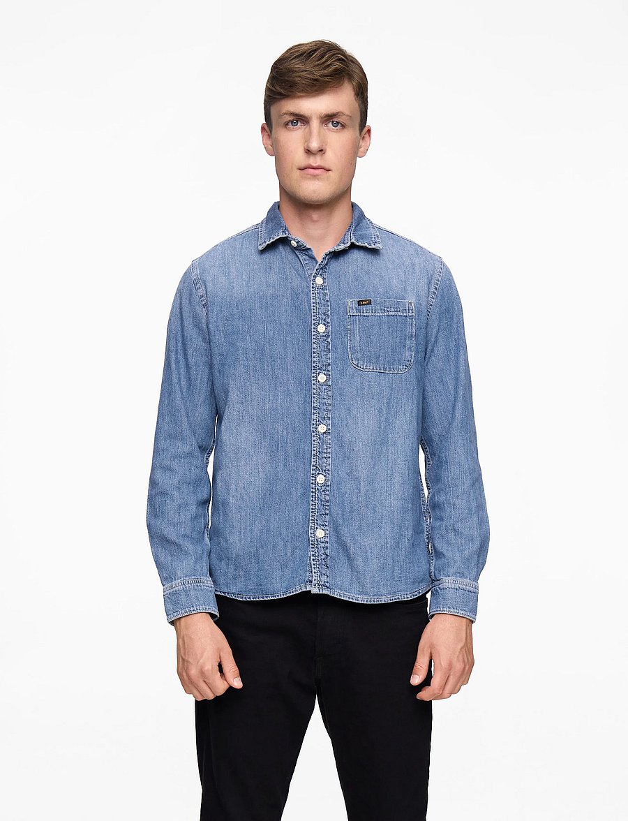 Lee Jeans - LEESURE SHIRT - denimowe koszulki - mid blue denim - 0