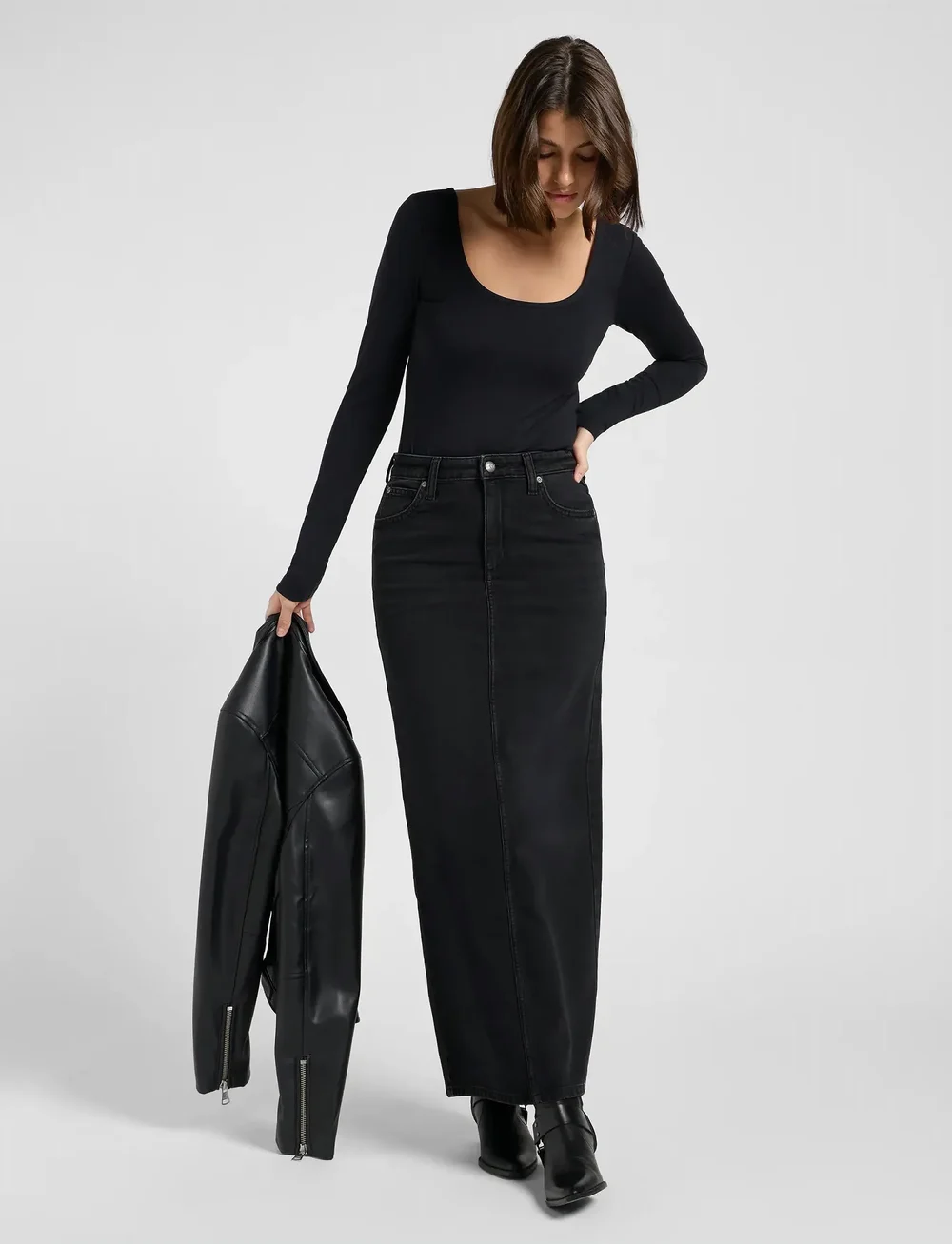 Lee Jeans - BACK SLIT MAXI SKIRT - denimnederdele - dark age - 4