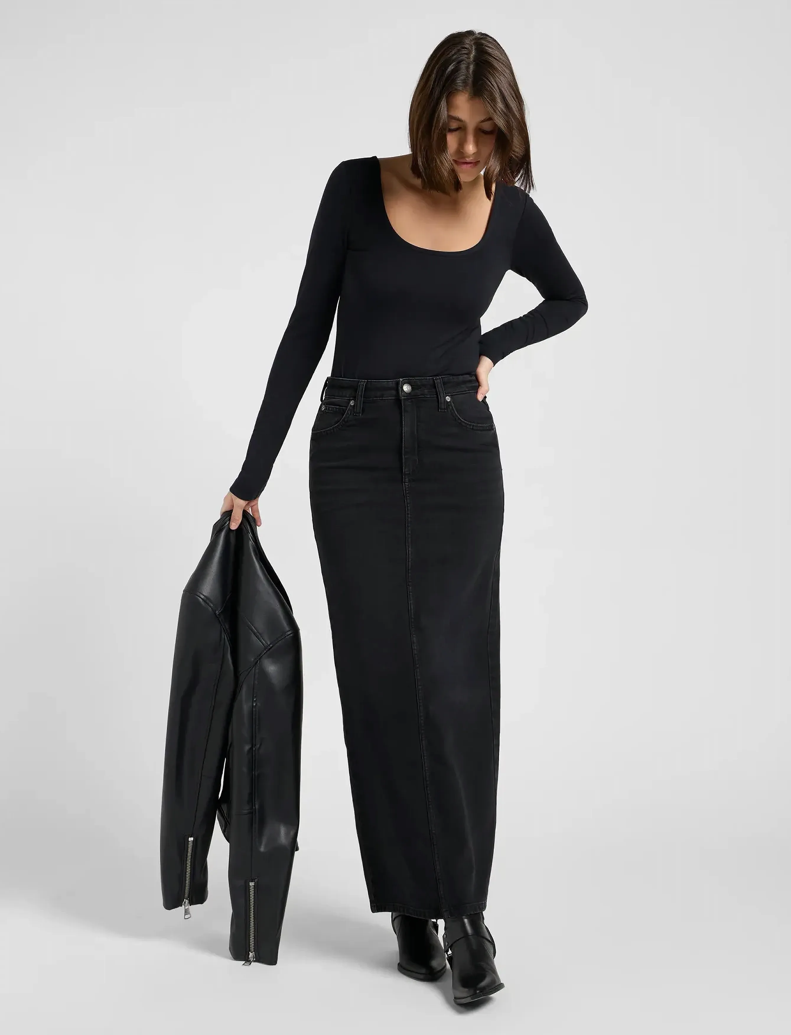 Lee Jeans - BACK SLIT MAXI SKIRT - teksaseelikud - dark age - 4
