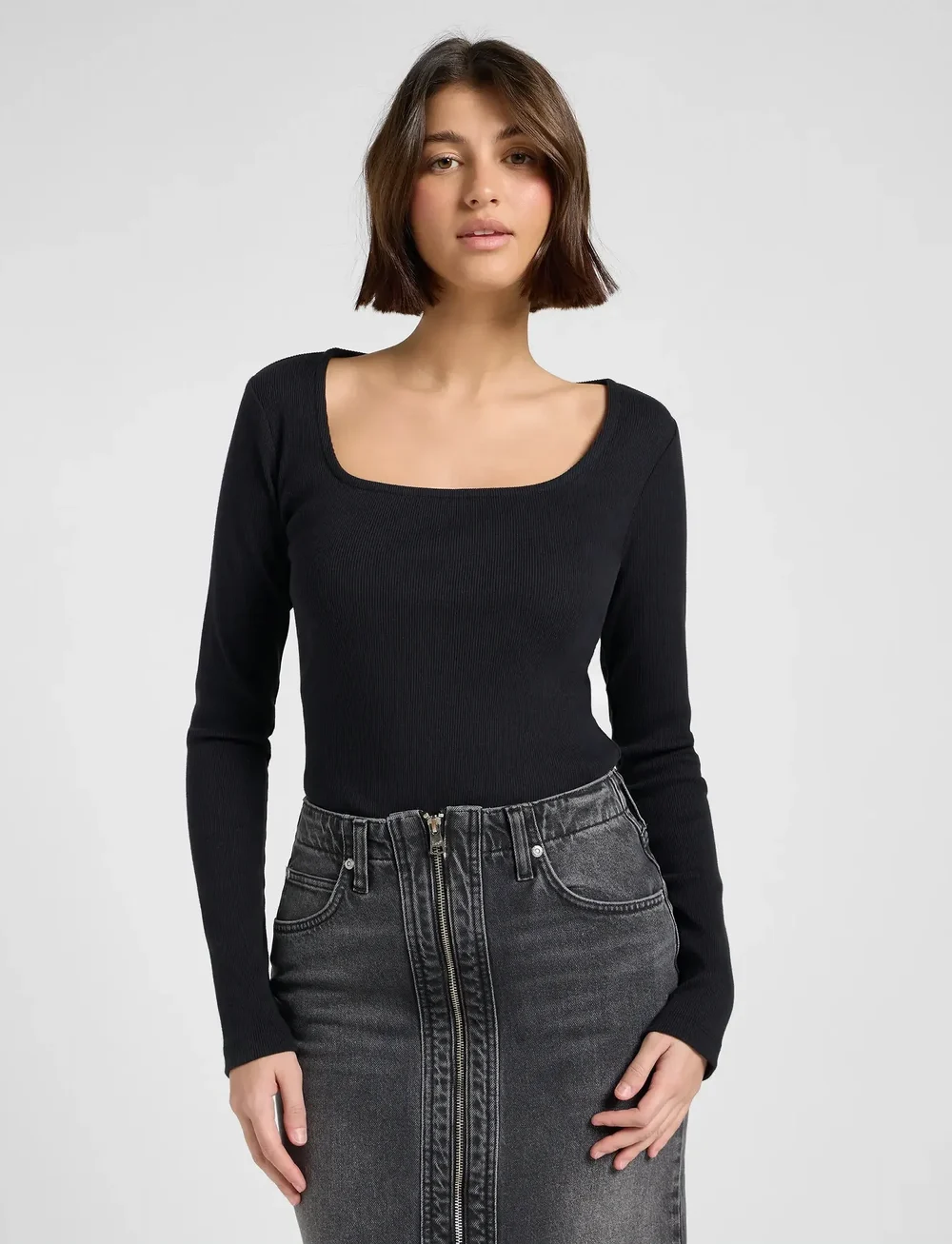 Lee Jeans - LS SQUARE NECK - long-sleeved tops - black - 0