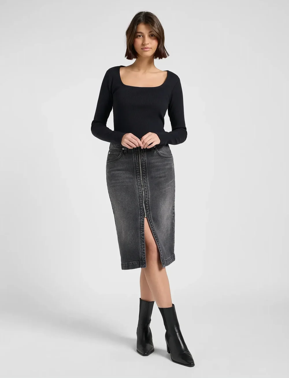 Lee Jeans - LS SQUARE NECK - long-sleeved tops - black - 4