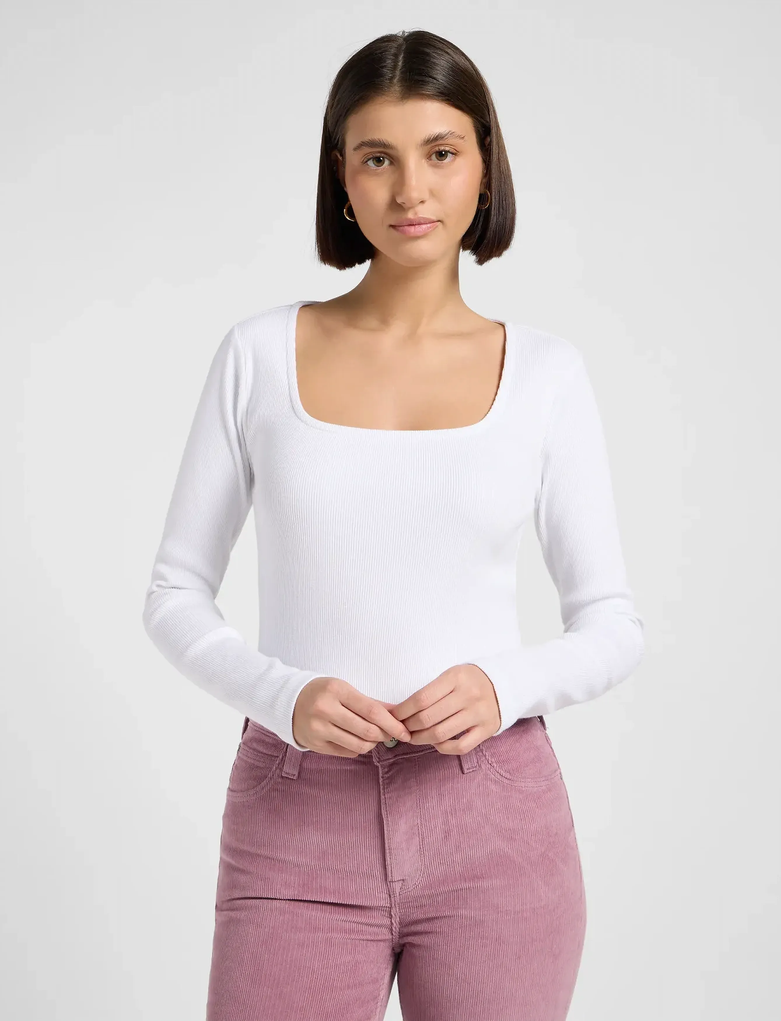 Lee Jeans Ls Square Neck, S, White, T-Shirts & Toppe > Langærmede, Dame