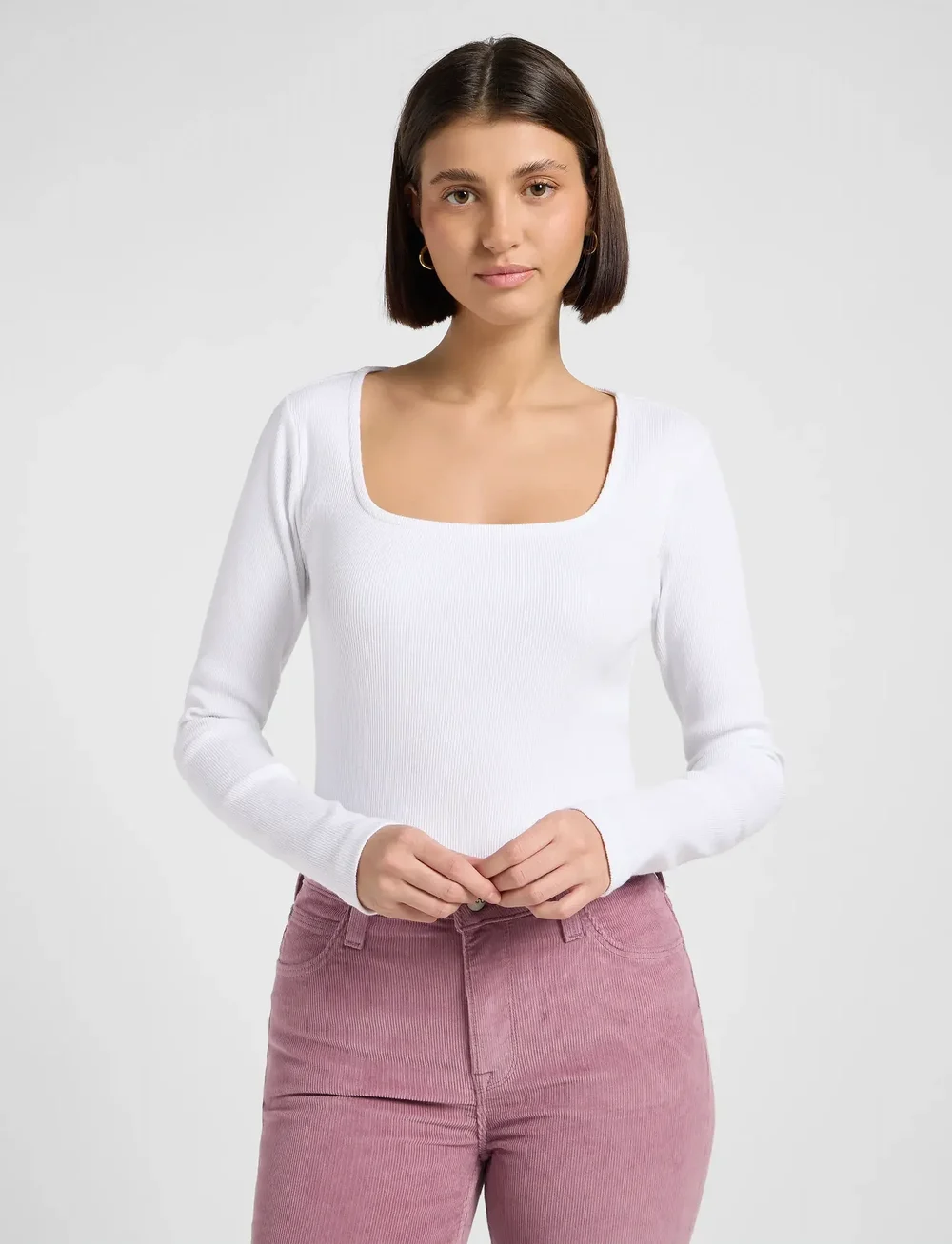 Lee Jeans - LS SQUARE NECK - topy z długimi rękawami - bright white - 0