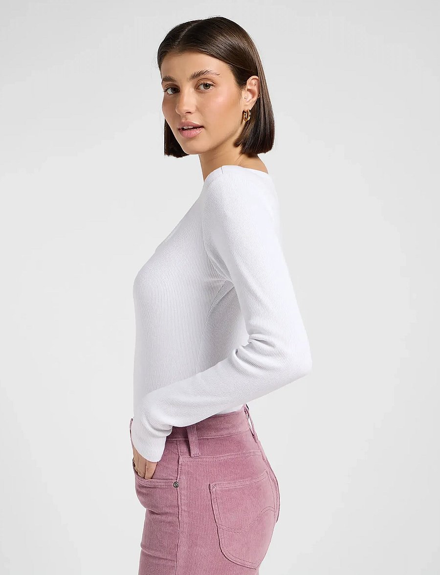 Lee Jeans - LS SQUARE NECK - langärmlige tops - bright white - 4