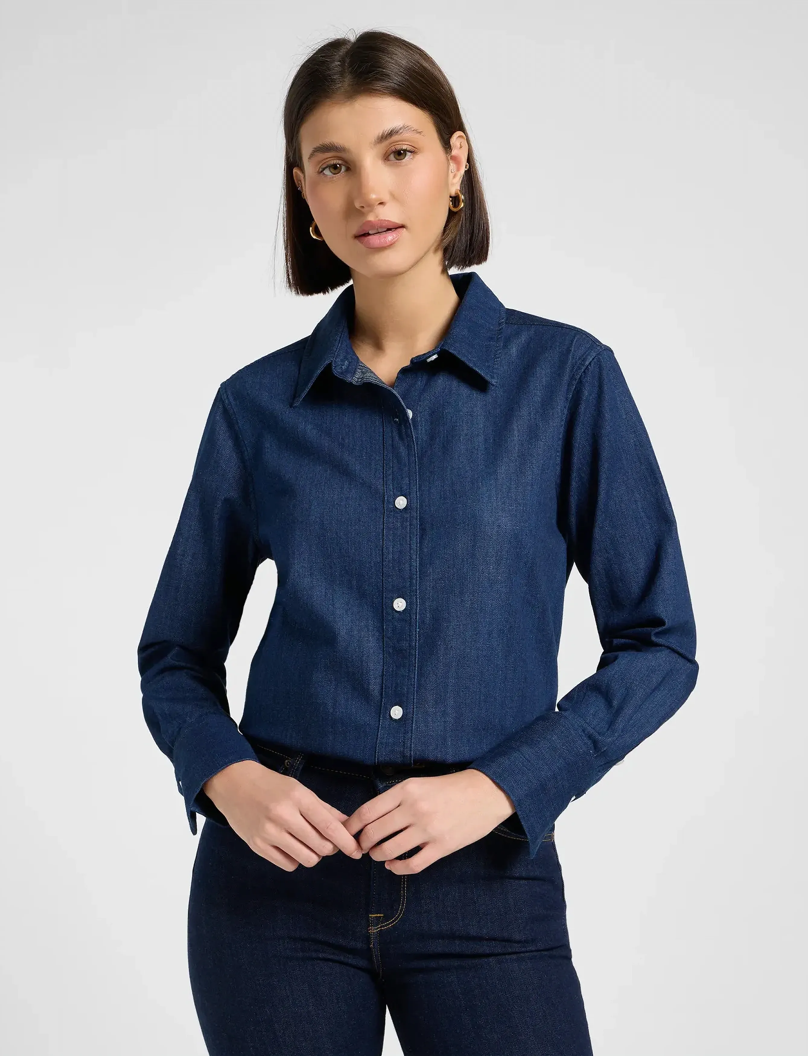 Lee Jeans Classic Shirt, S, Shirts, Marineblau - Long-sleeved, Frauen