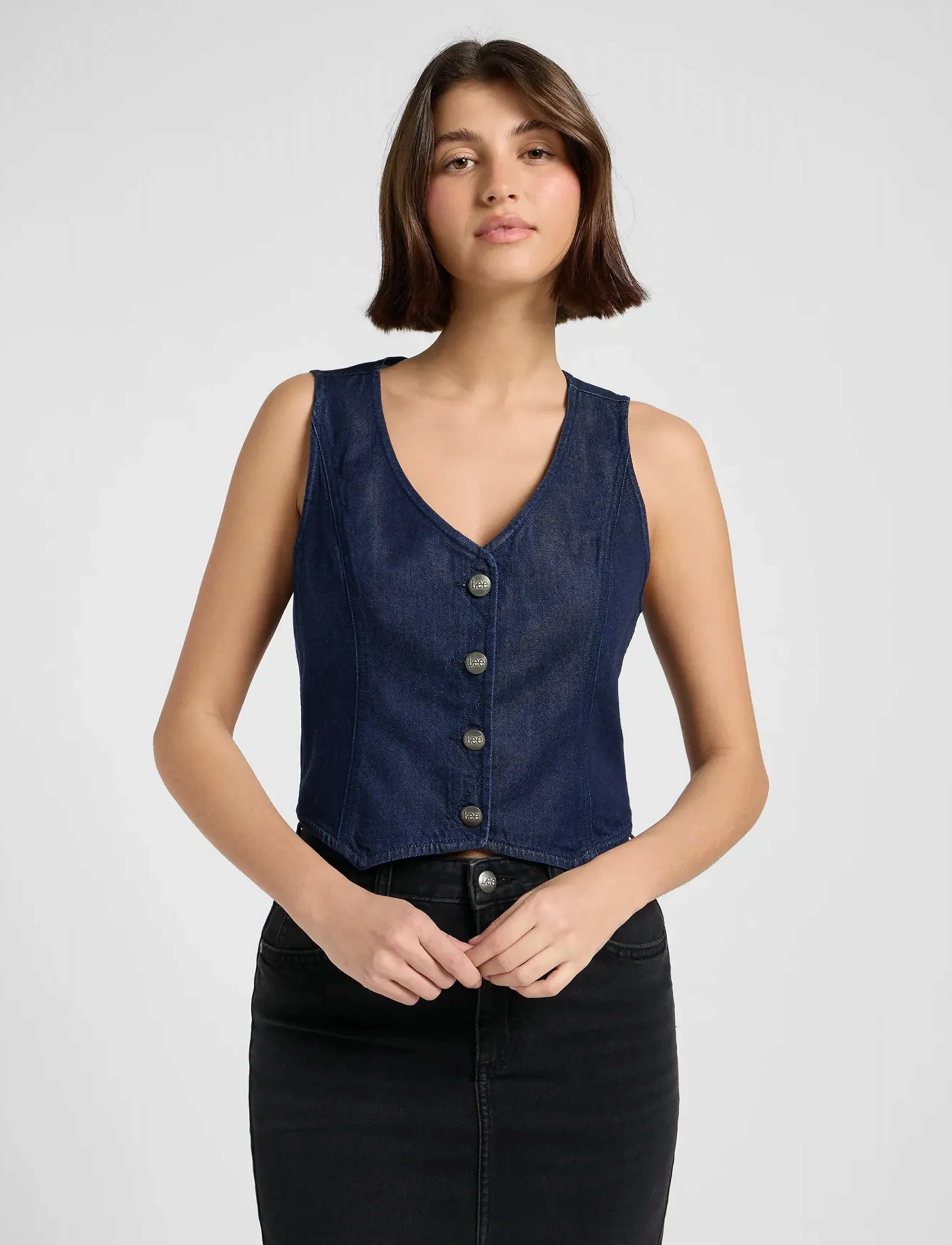 Lee Jeans Fitted Vest, M, Navy, Veste > Denim Veste, Dame