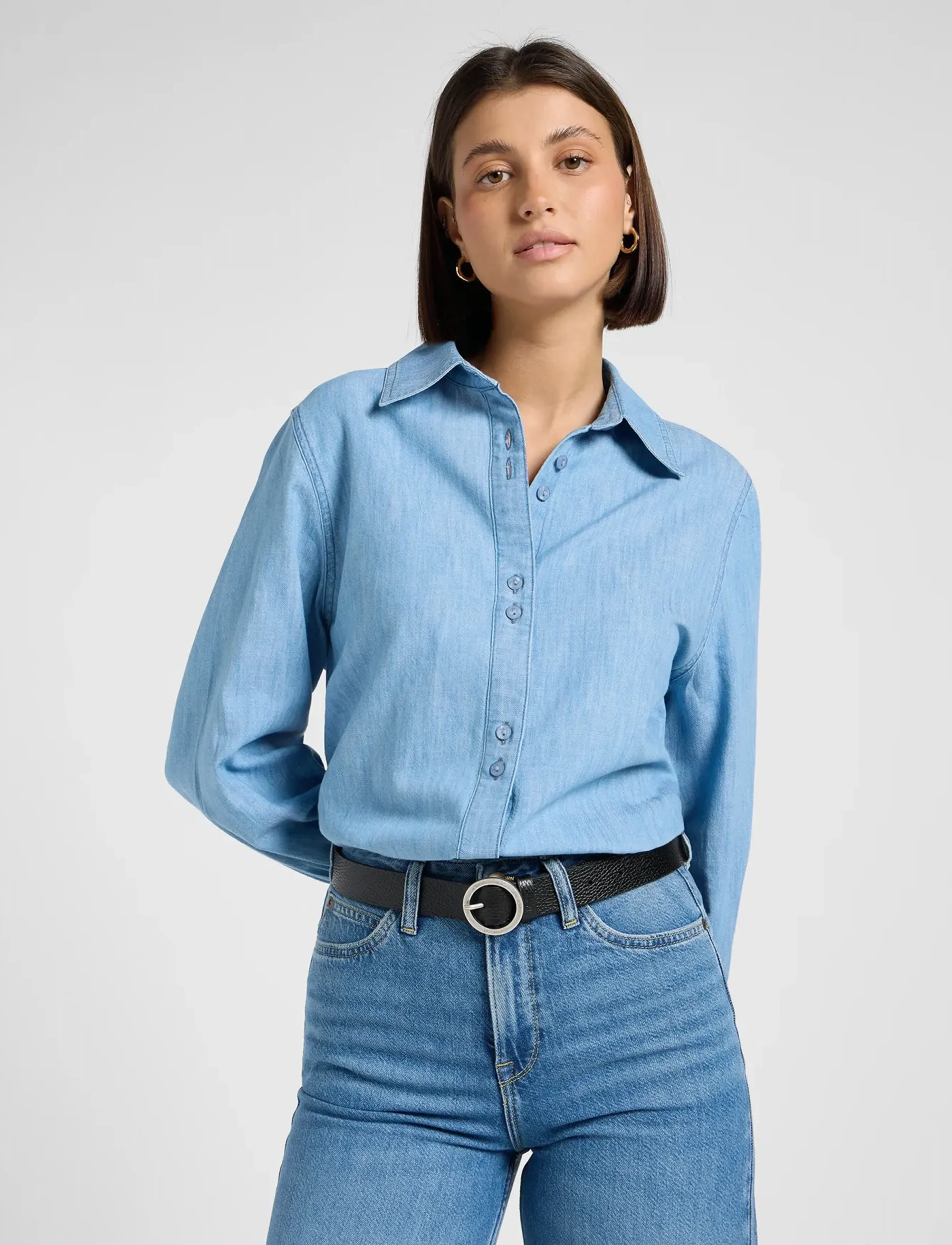 Lee Jeans Balloon Sleeve Shirt, S, Shirts, Blau - Long-sleeved, Frauen