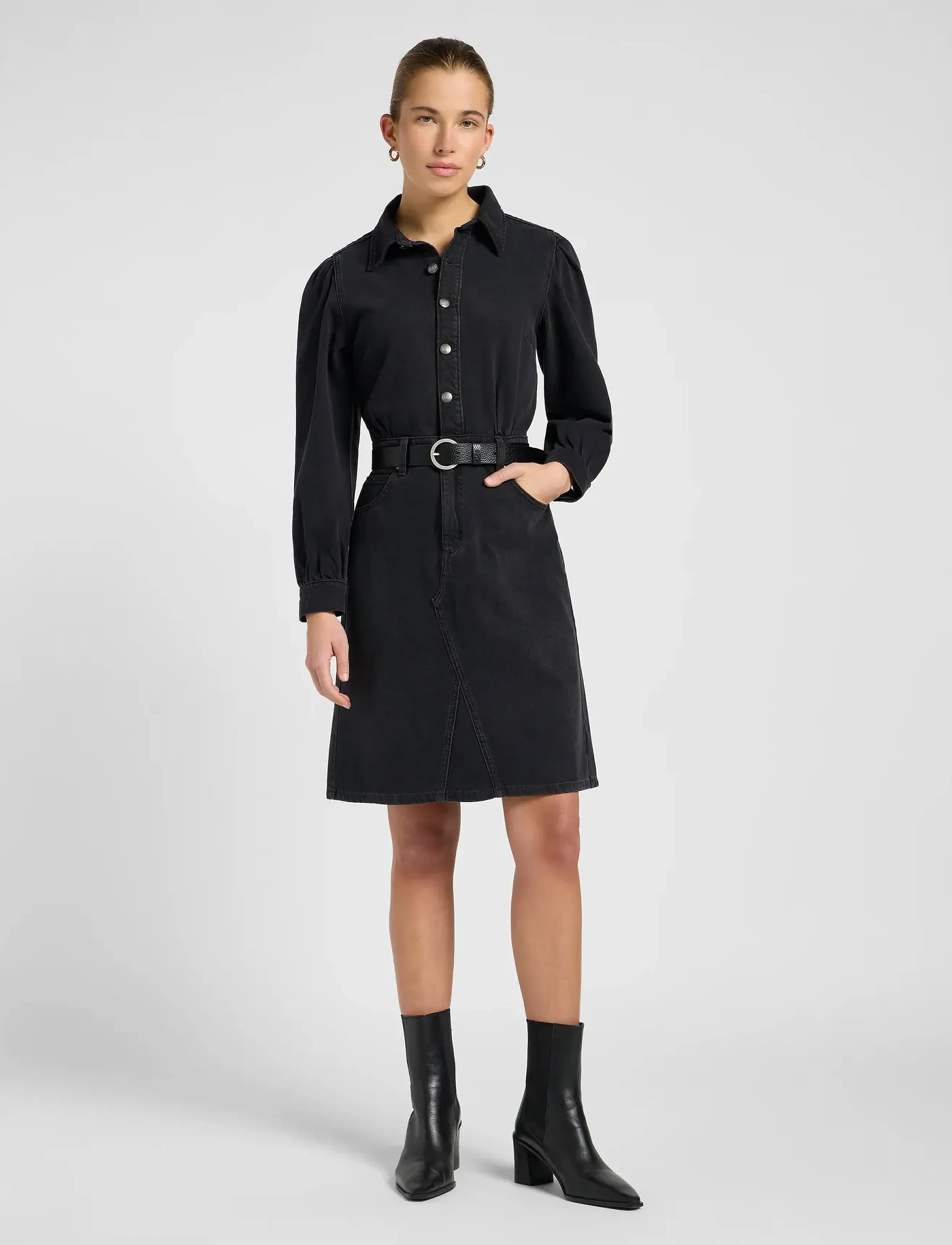 Lee Jeans Long Sleeve Dress, XS, Black, Kjoler > Knælange Og Midi, Dame