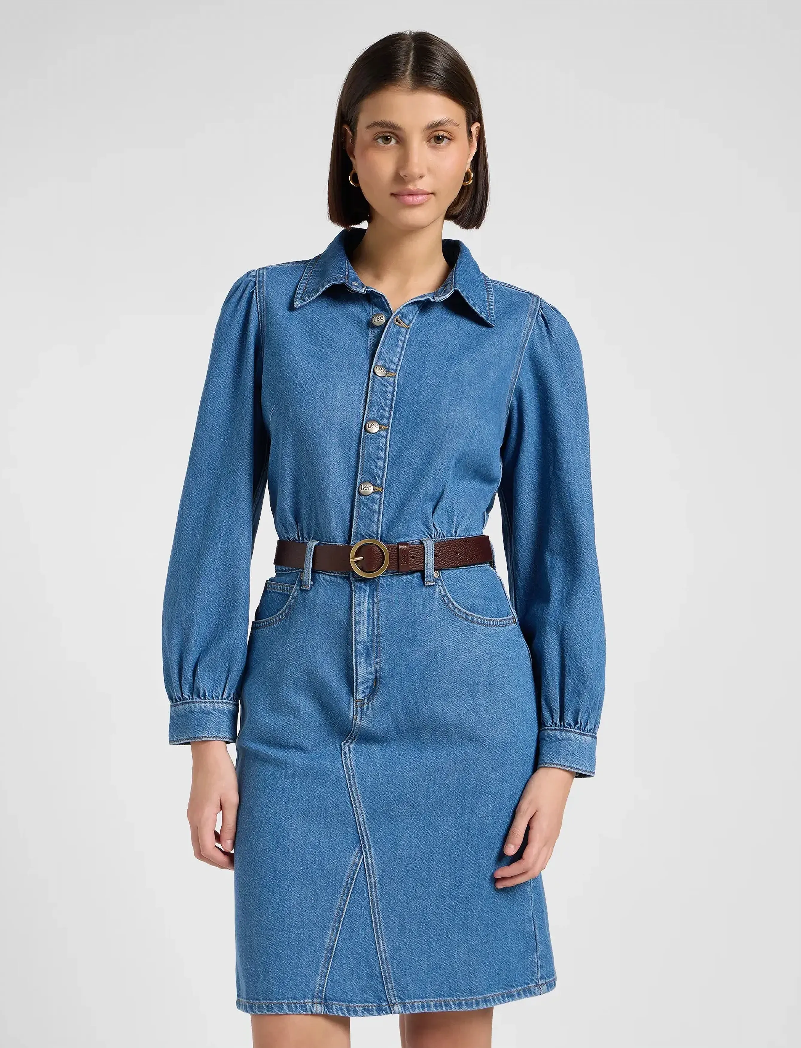Lee Jeans Long Sleeve Dress, XS, Blue, Kjoler > Knælange Og Midi, Dame