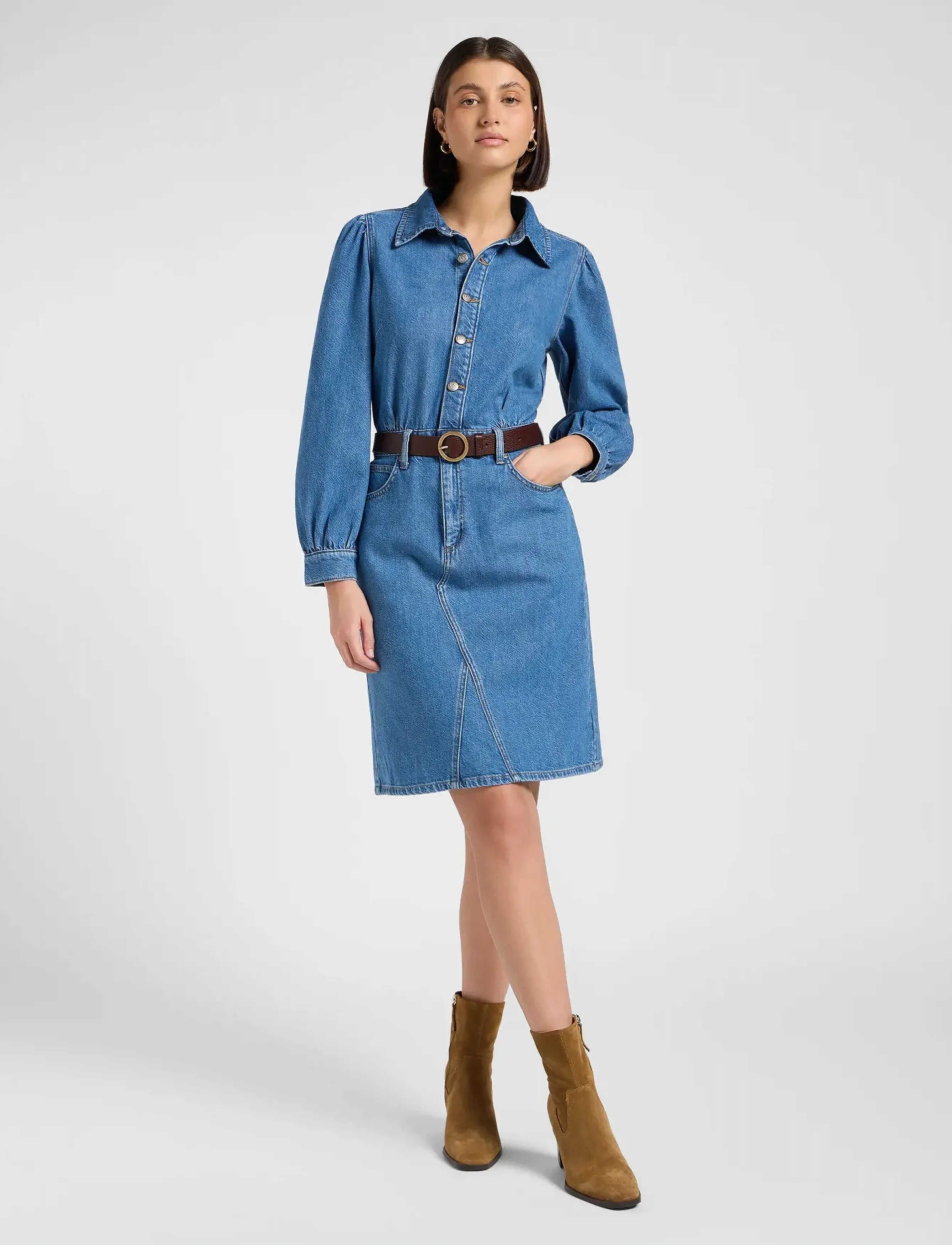 Lee Jeans - LONG SLEEVE DRESS - hemdkleider - fine blue - 4