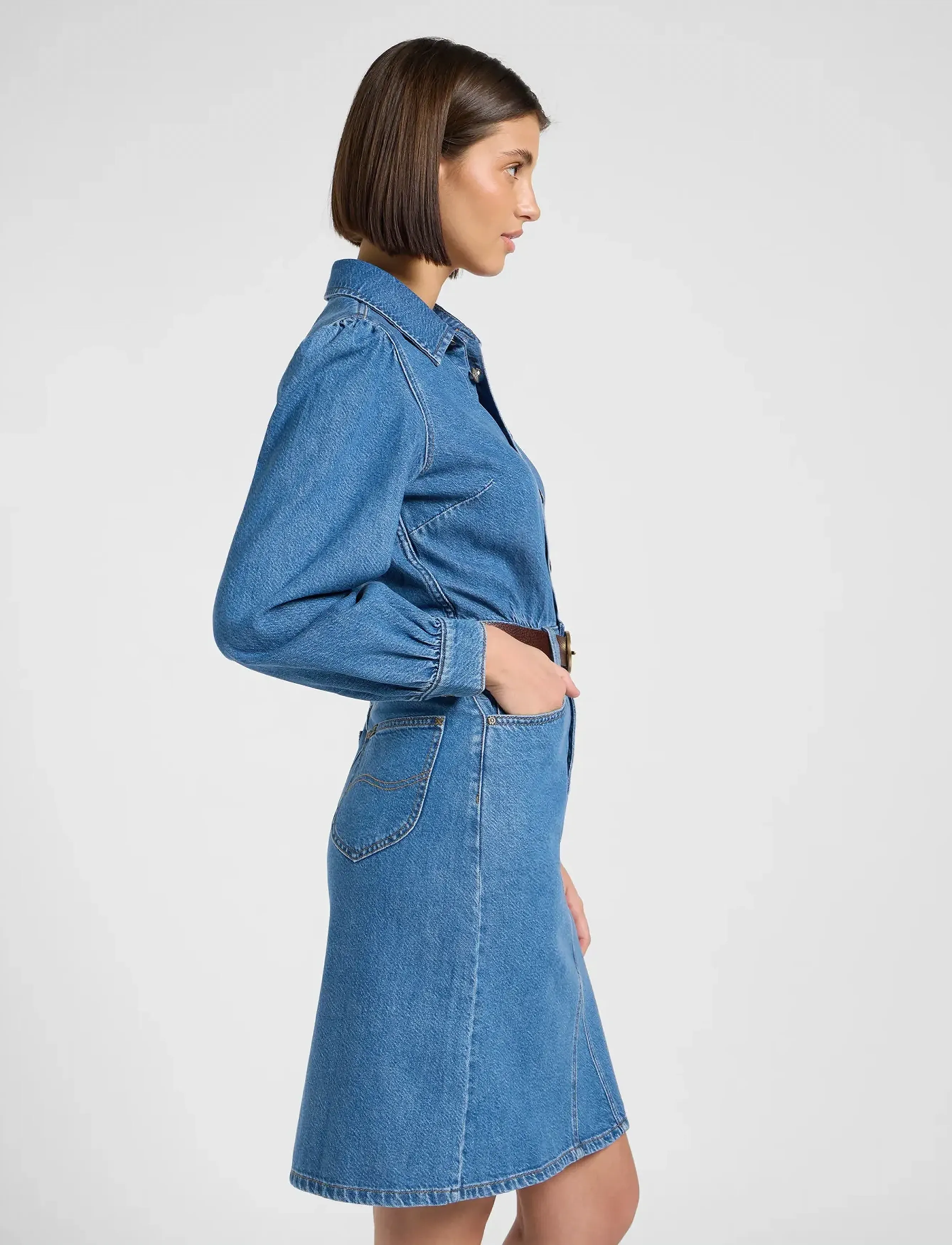 Lee Jeans - LONG SLEEVE DRESS - hemdkleider - fine blue - 5