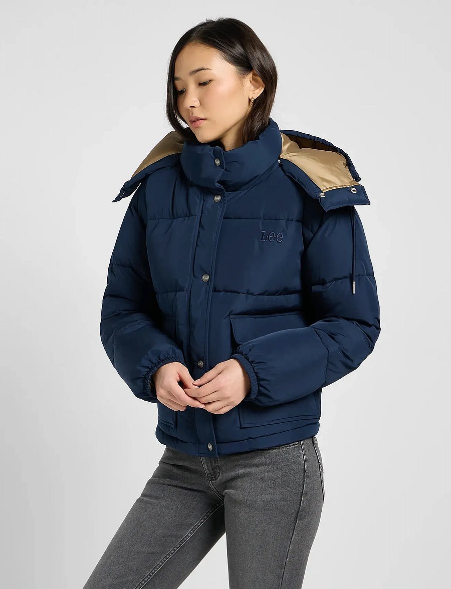Lee Jeans - SHORT PUFFER WITH HOOD - winterjacken - rivet navy - 4