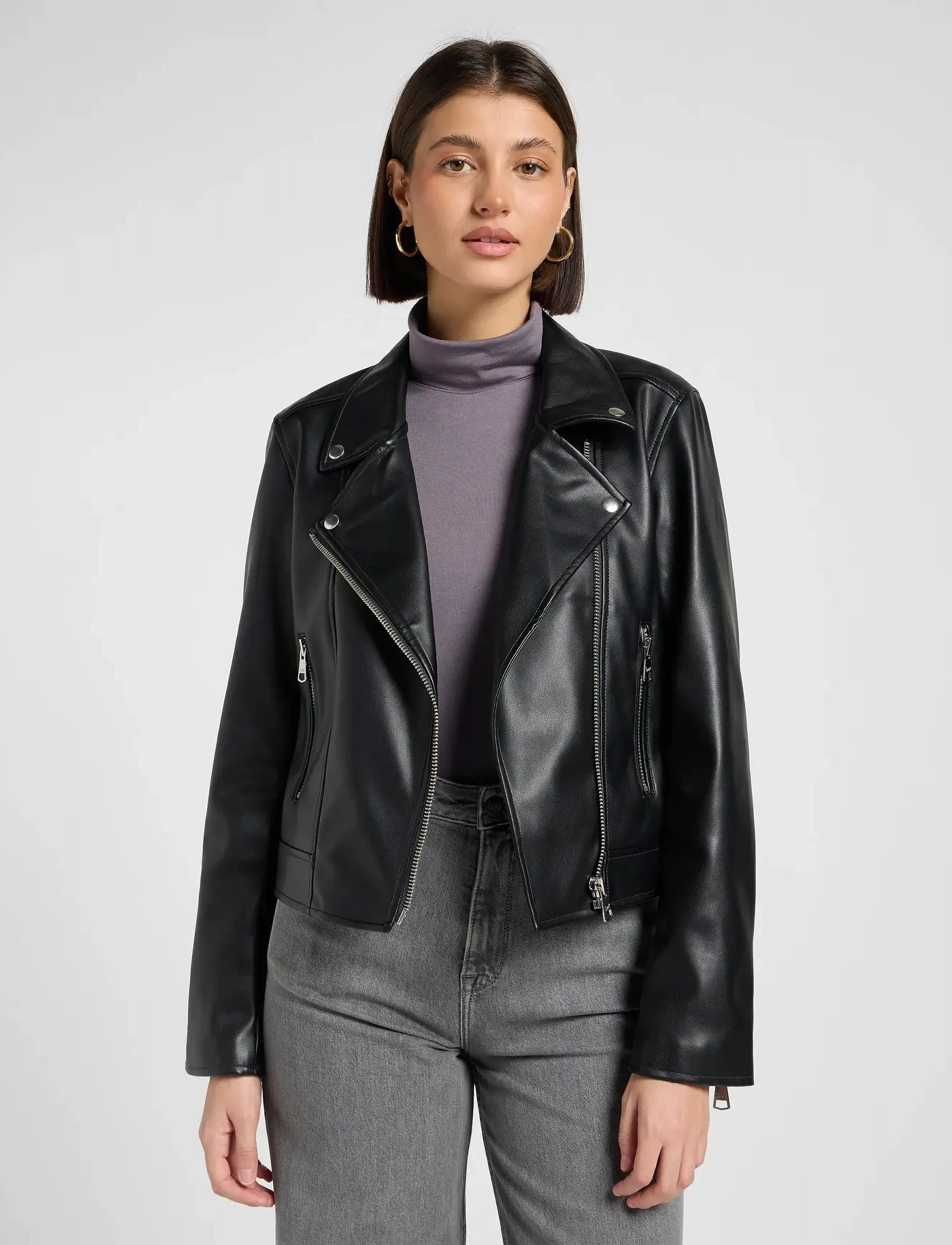 Lee Jeans Moto Jacket, XS, Jackets, Schwarz - Leather, Frauen
