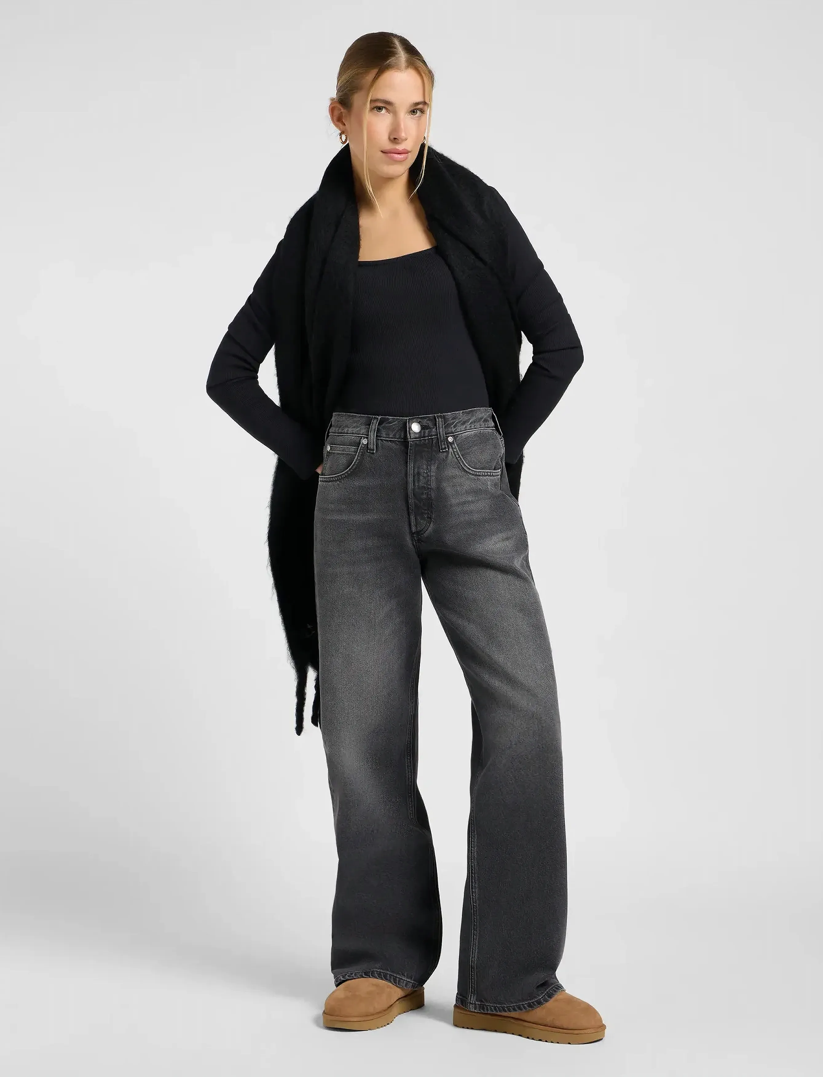Lee Jeans - LOW SLUNG SLOUCH - brede jeans - charred black - 4