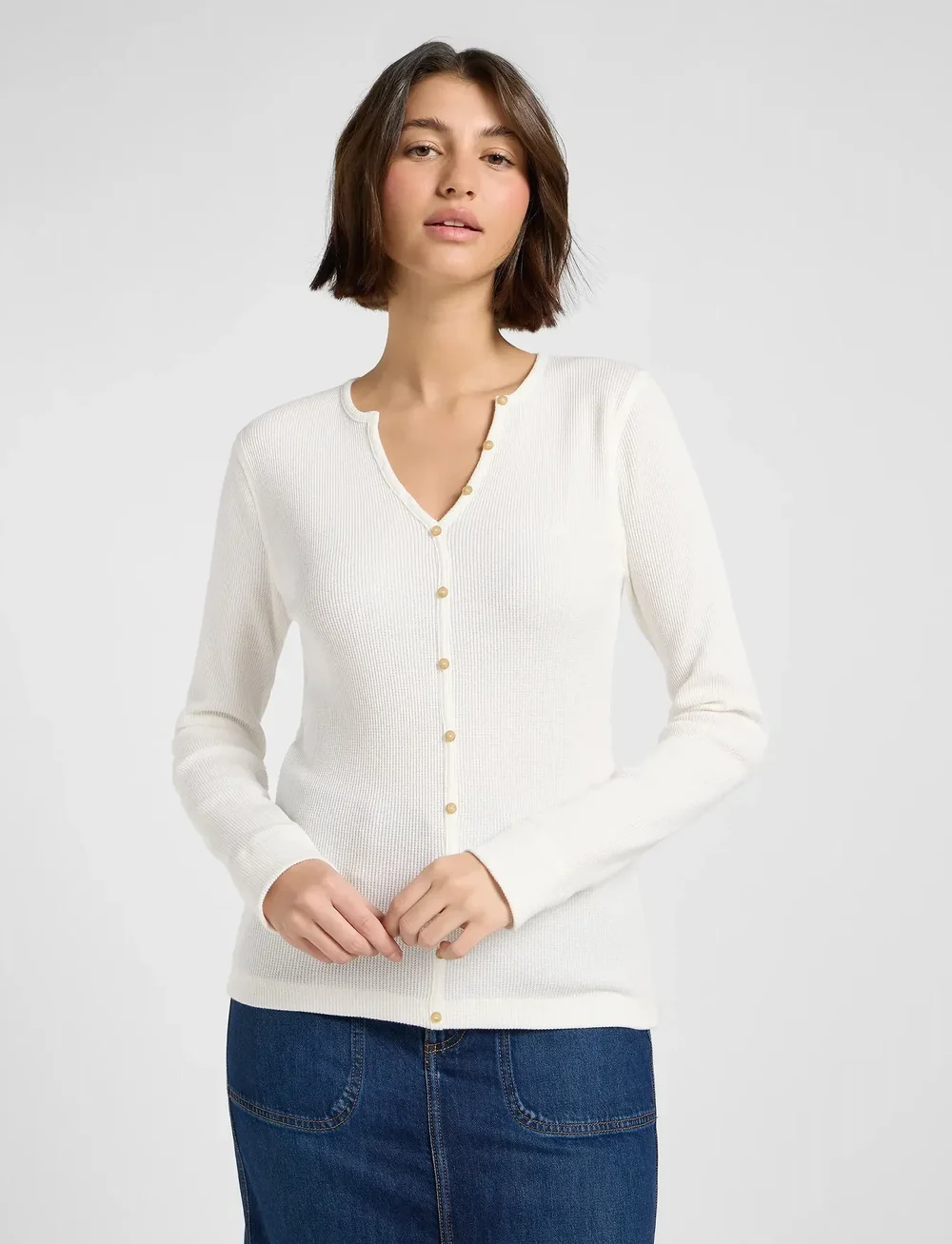 Lee Jeans - WASHED WAFFLE HENLEY - swetry rozpinane - ecru - 0