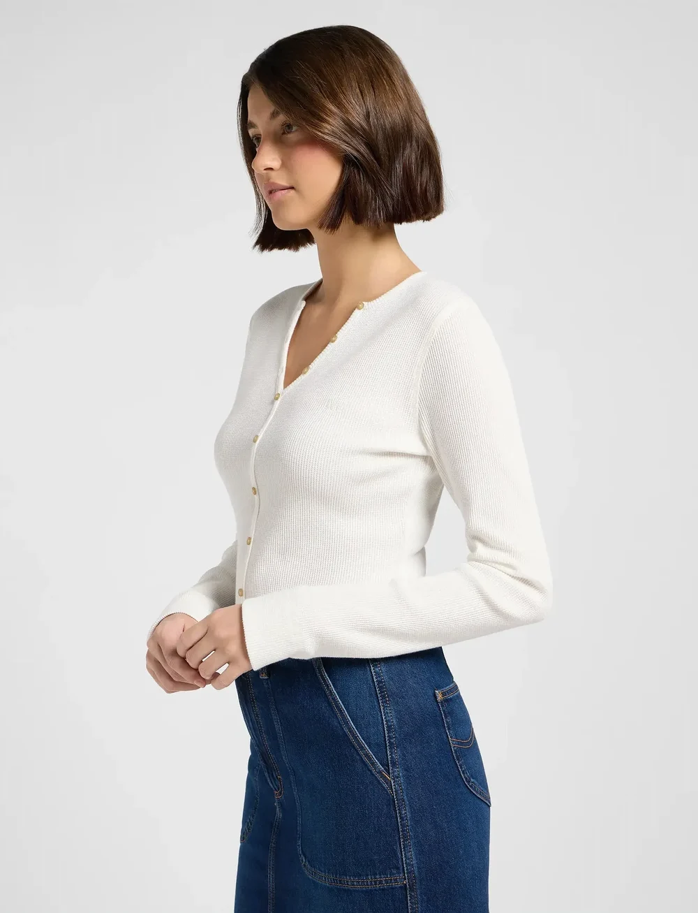 Lee Jeans - WASHED WAFFLE HENLEY - swetry rozpinane - ecru - 5