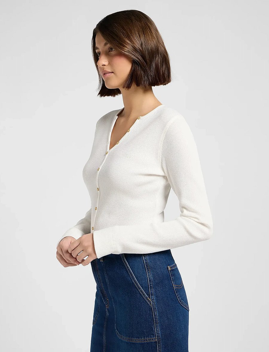 Lee Jeans - WASHED WAFFLE HENLEY - strickjacken - ecru - 5