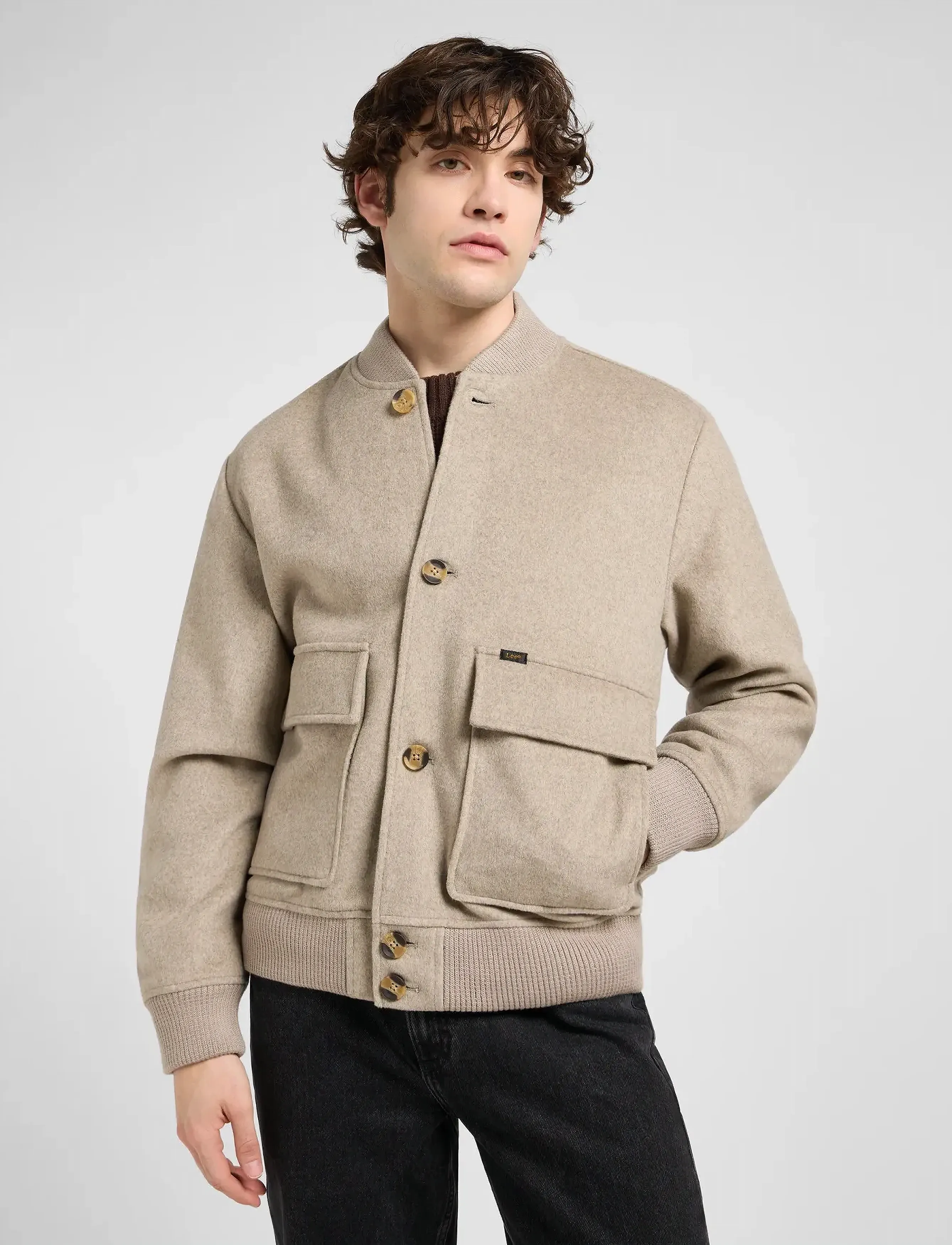 Lee Jeans Wool Bomber Jacket, M, Beige, Jakker > Bomberjakker, Herre