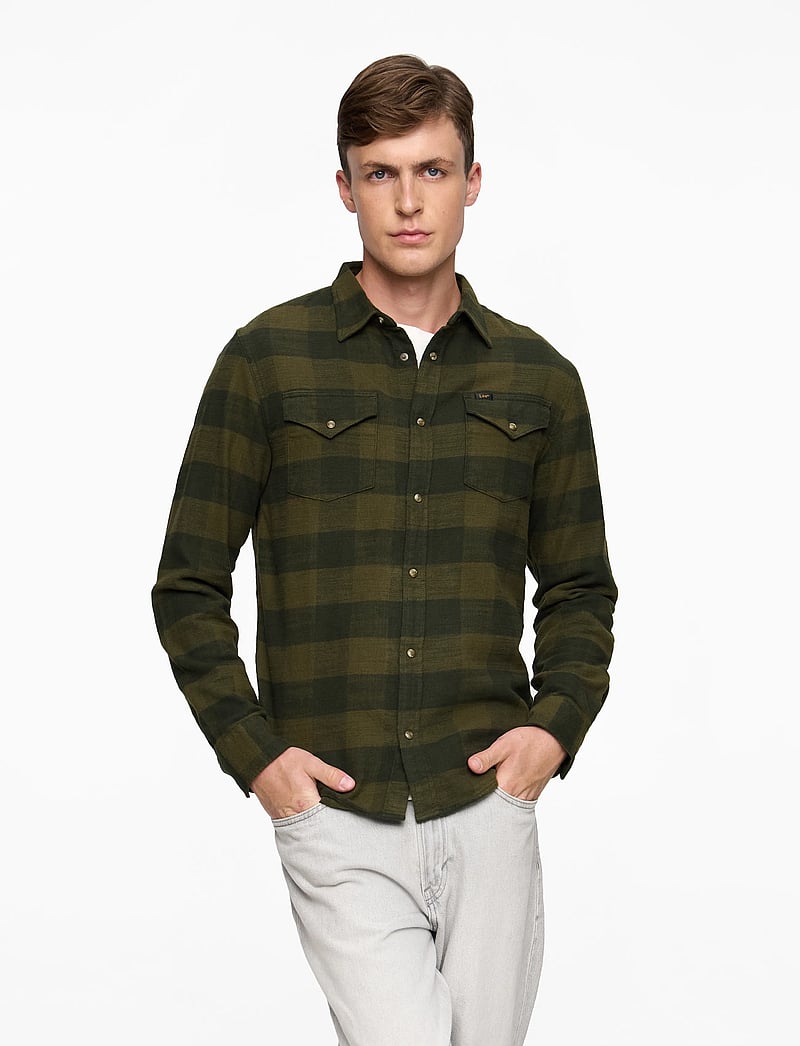 Lee Jeans - CLEAN WESTERN SHIRT - ruudulised särgid - army green buffalo check - 0