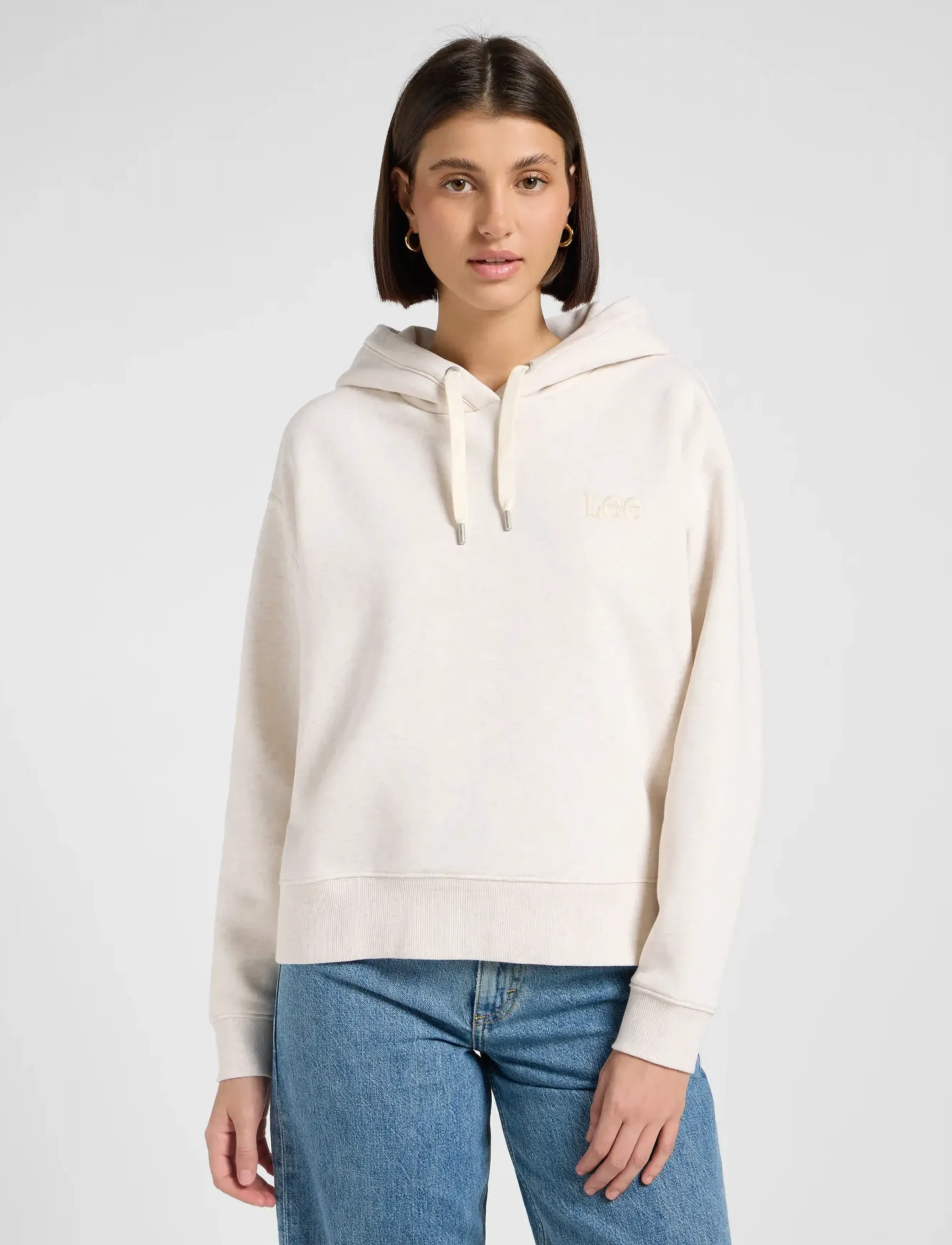 Lee Jeans Essential Hoodie, L, Sweatshirts & Hoodies, Creme - Frauen