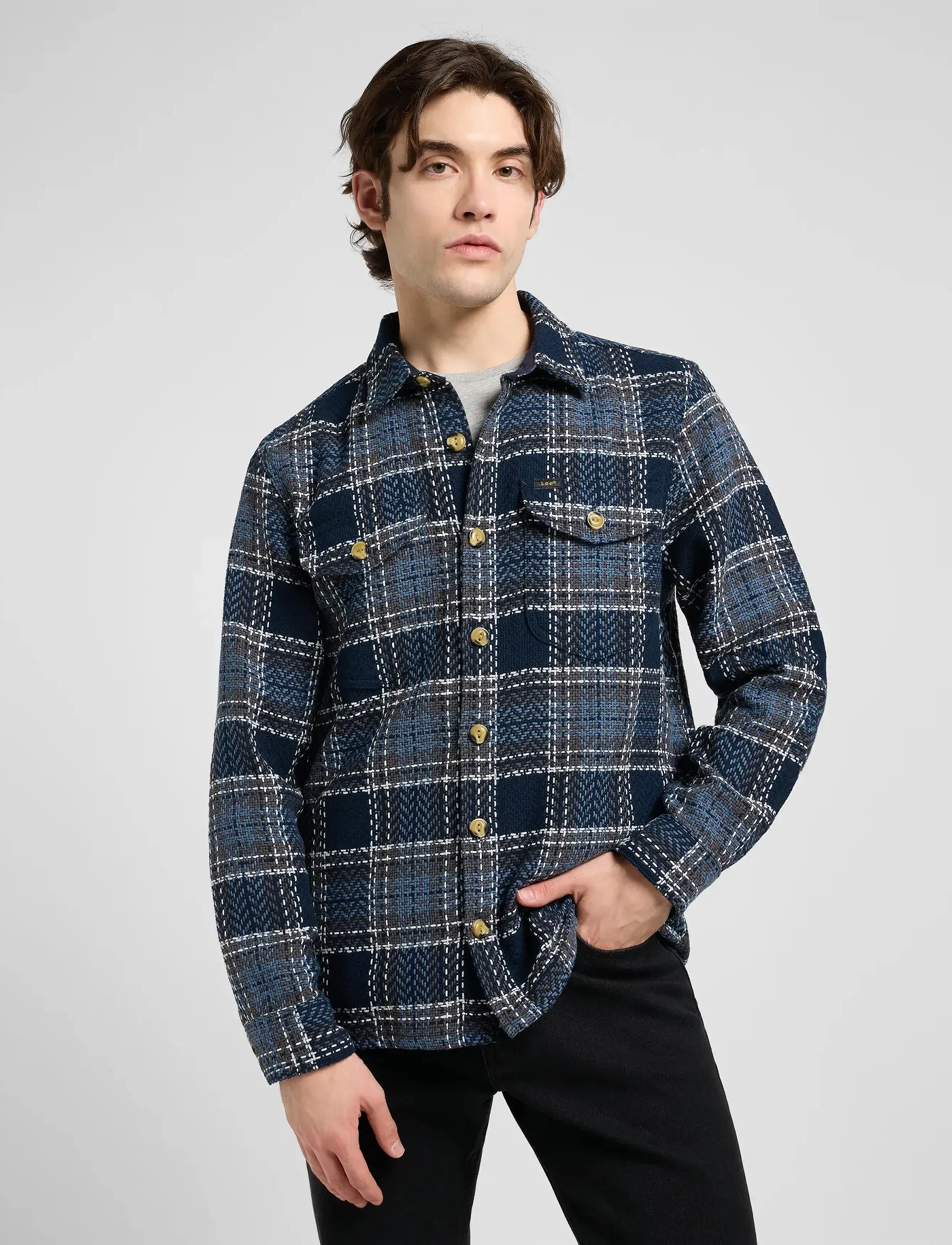 Lee Jeans TEXTURED 2PKT SHIRT - Skjorter - MOOD INDIGO GREY PLAID / grey