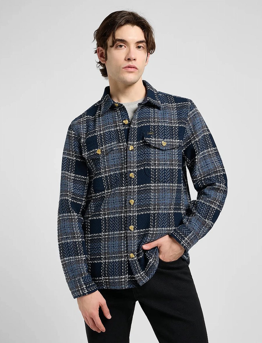 Lee Jeans - TEXTURED 2PKT SHIRT - ternede skjorter - mood indigo grey plaid - 0