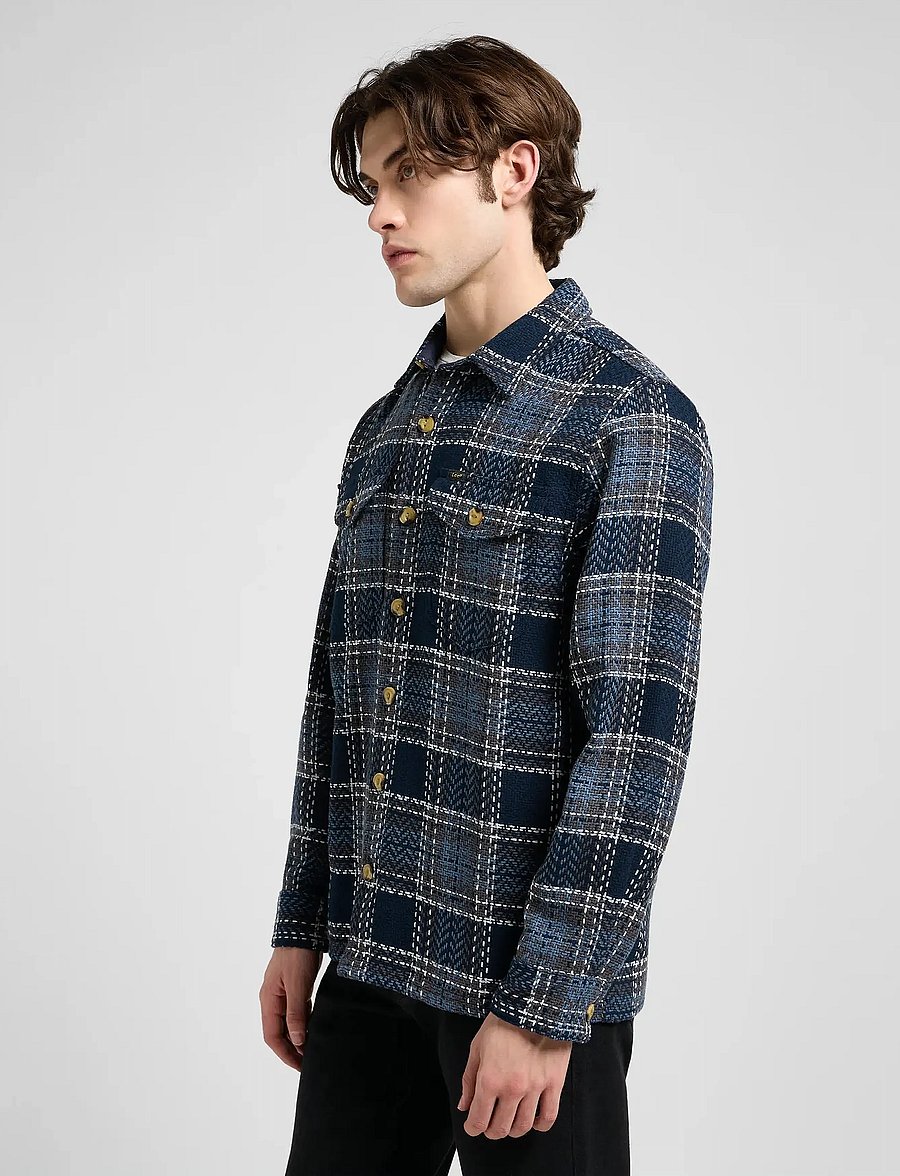 Lee Jeans - TEXTURED 2PKT SHIRT - ternede skjorter - mood indigo grey plaid - 4