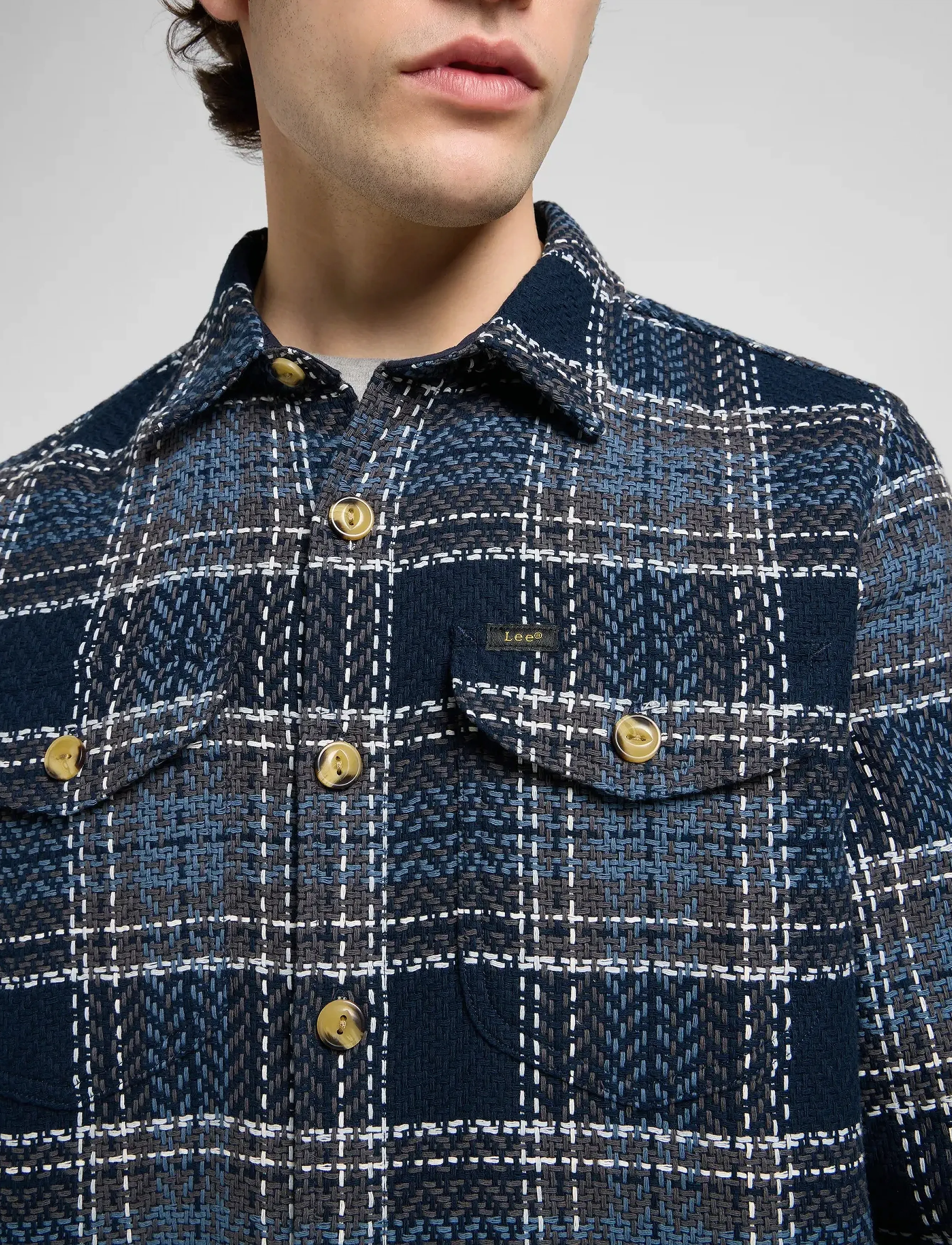 Lee Jeans - TEXTURED 2PKT SHIRT - rutiga skjortor - mood indigo grey plaid - 5