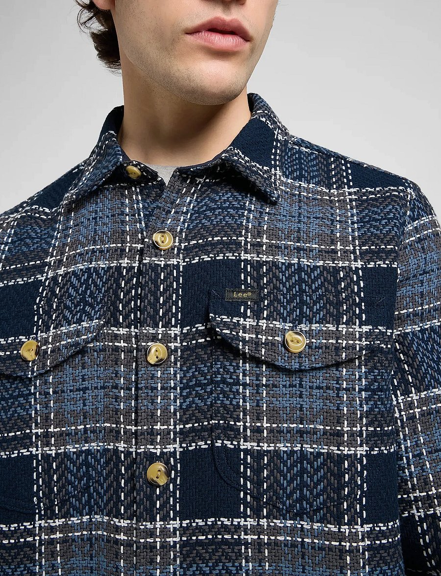 Lee Jeans - TEXTURED 2PKT SHIRT - ternede skjorter - mood indigo grey plaid - 5