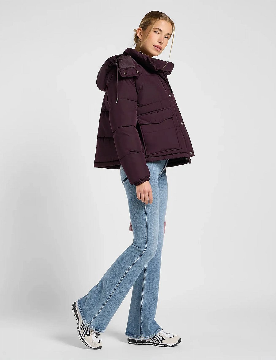 Lee Jeans - SHORT PUFFER WITH HOOD - winterjacken - deep wine - 3
