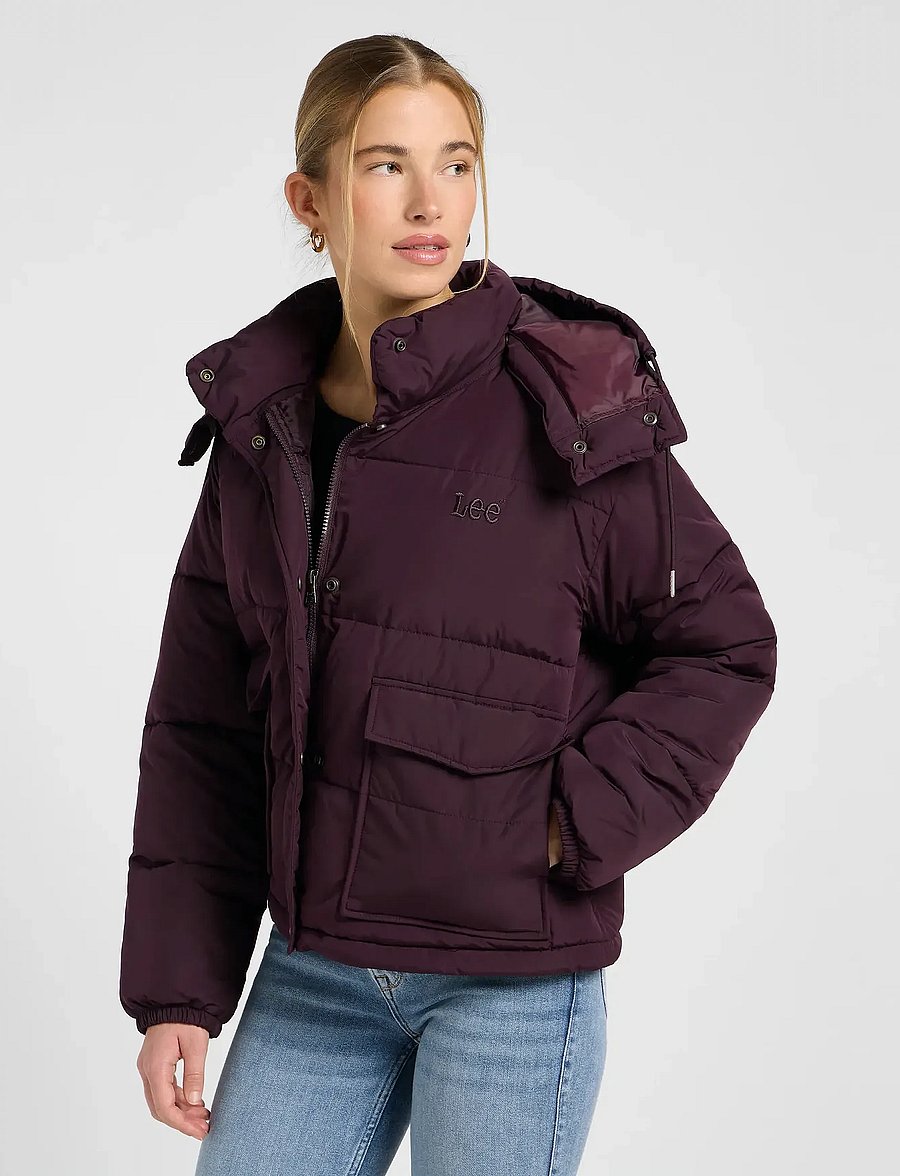 Lee Jeans - SHORT PUFFER WITH HOOD - winterjacken - deep wine - 4
