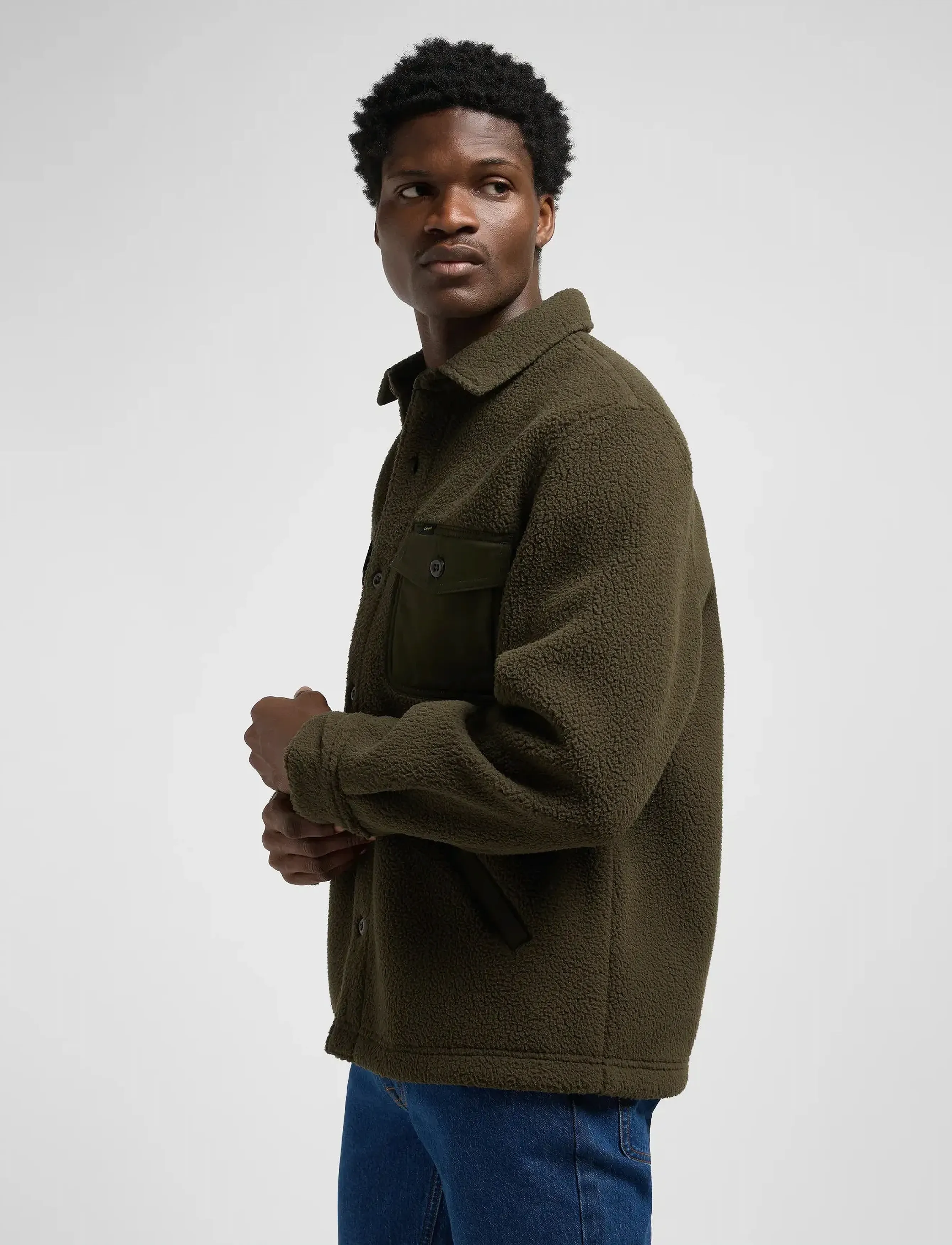 Lee Jeans - MIXED SHERPA OVERSHIRT - mænd - olive night - 4