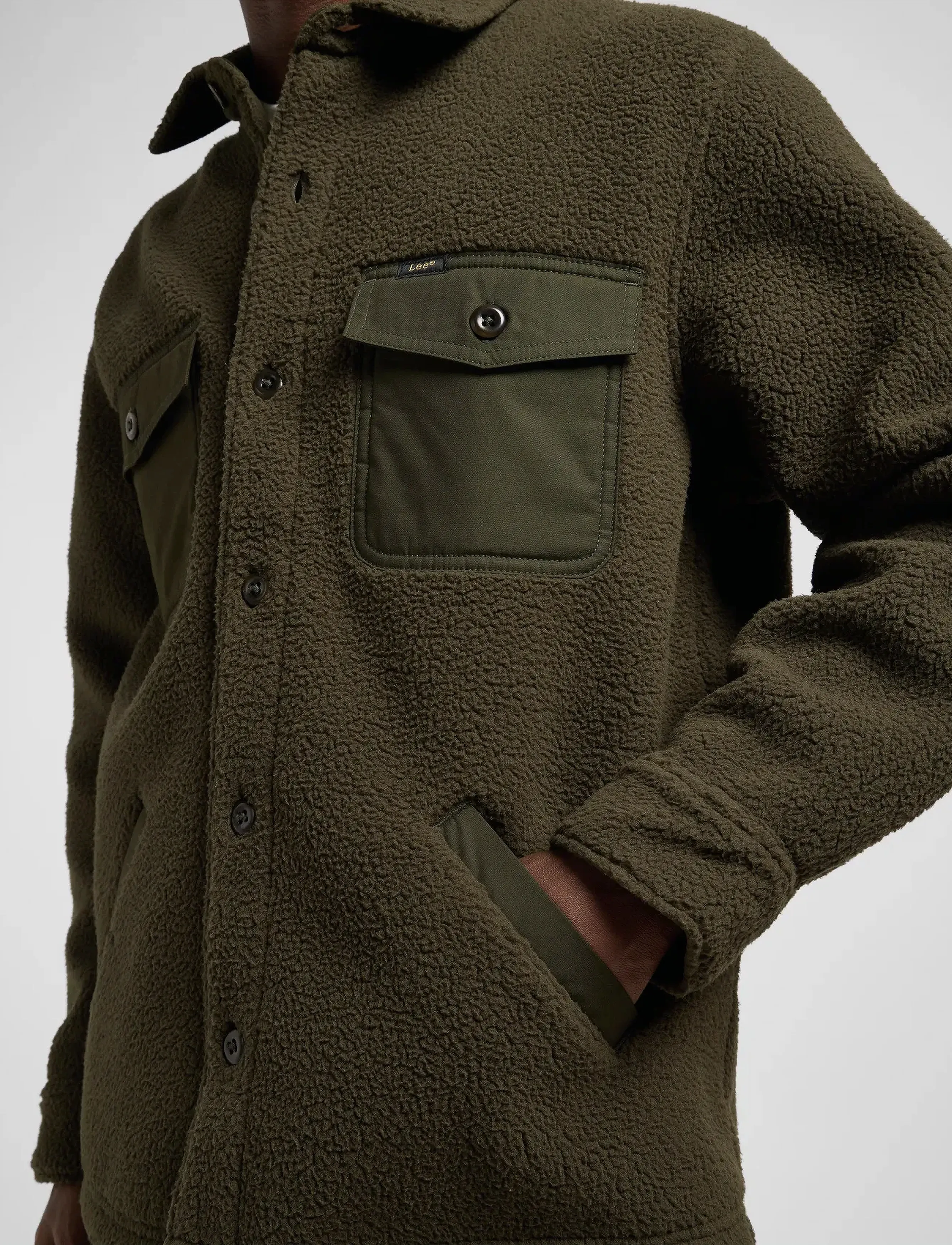 Lee Jeans - MIXED SHERPA OVERSHIRT - mænd - olive night - 5