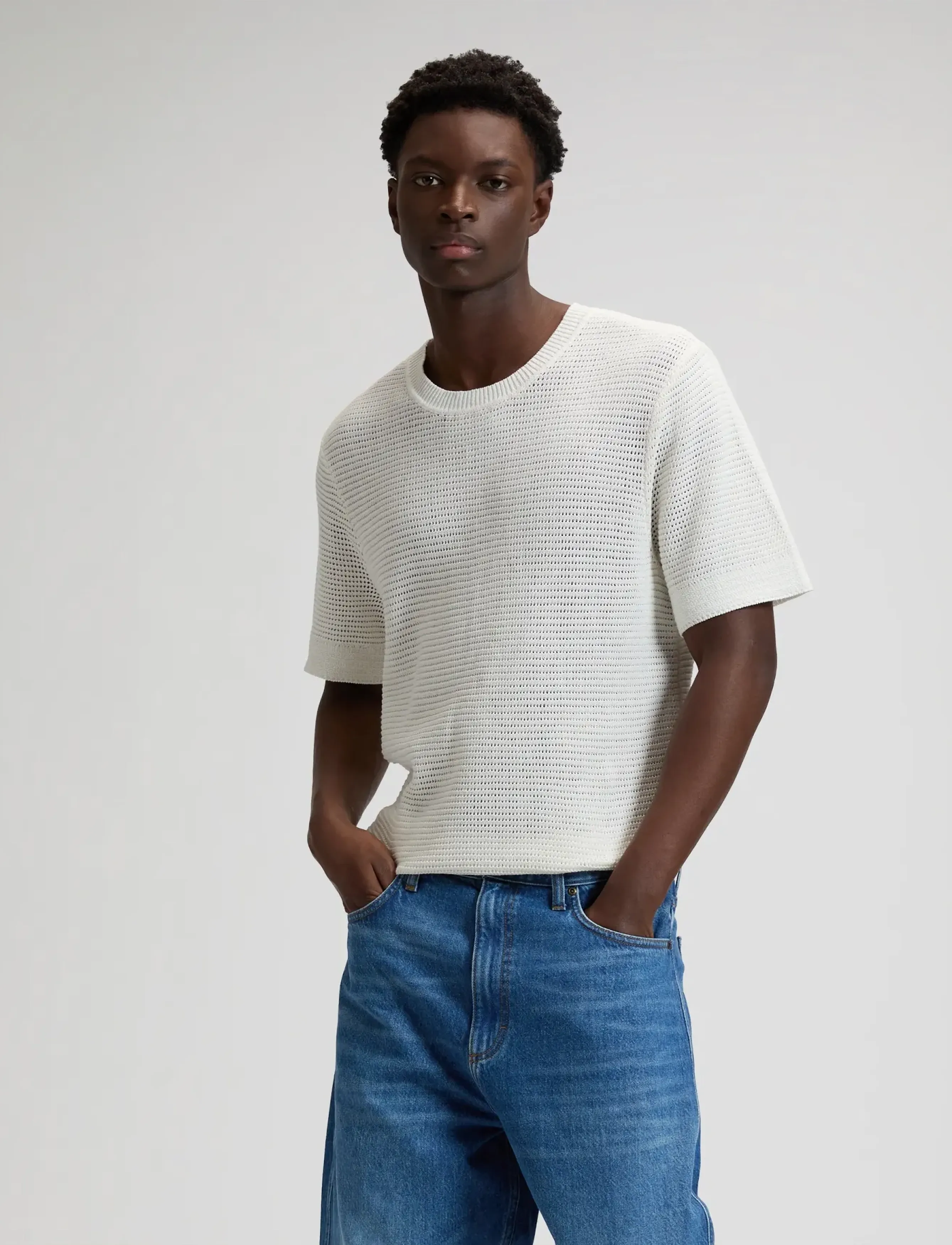 Lee Jeans Crochet T, Mænd, Hæklet T-Shirt, Cream, Str: S x 00