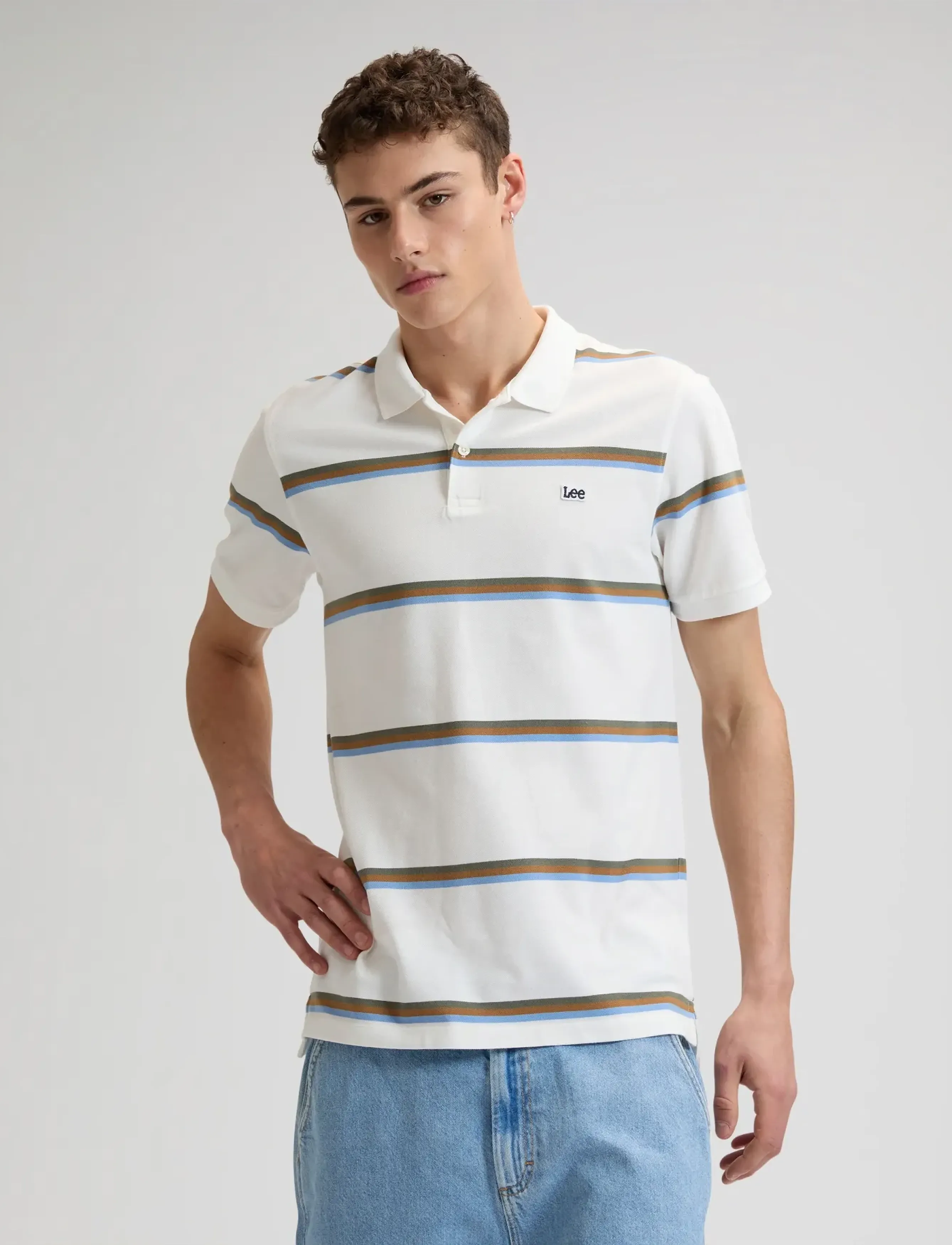 Lee Jeans PIQUE POLO - Poloer - HALOGEN SAFARI STRIPE / white